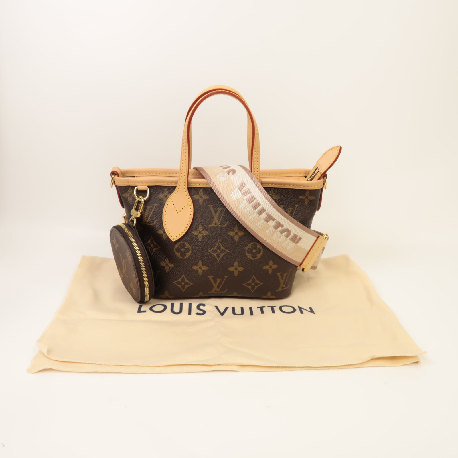 LOUIS VUITTON Monogram Neverfull BB金扣手挽肩背兩用袋啡色