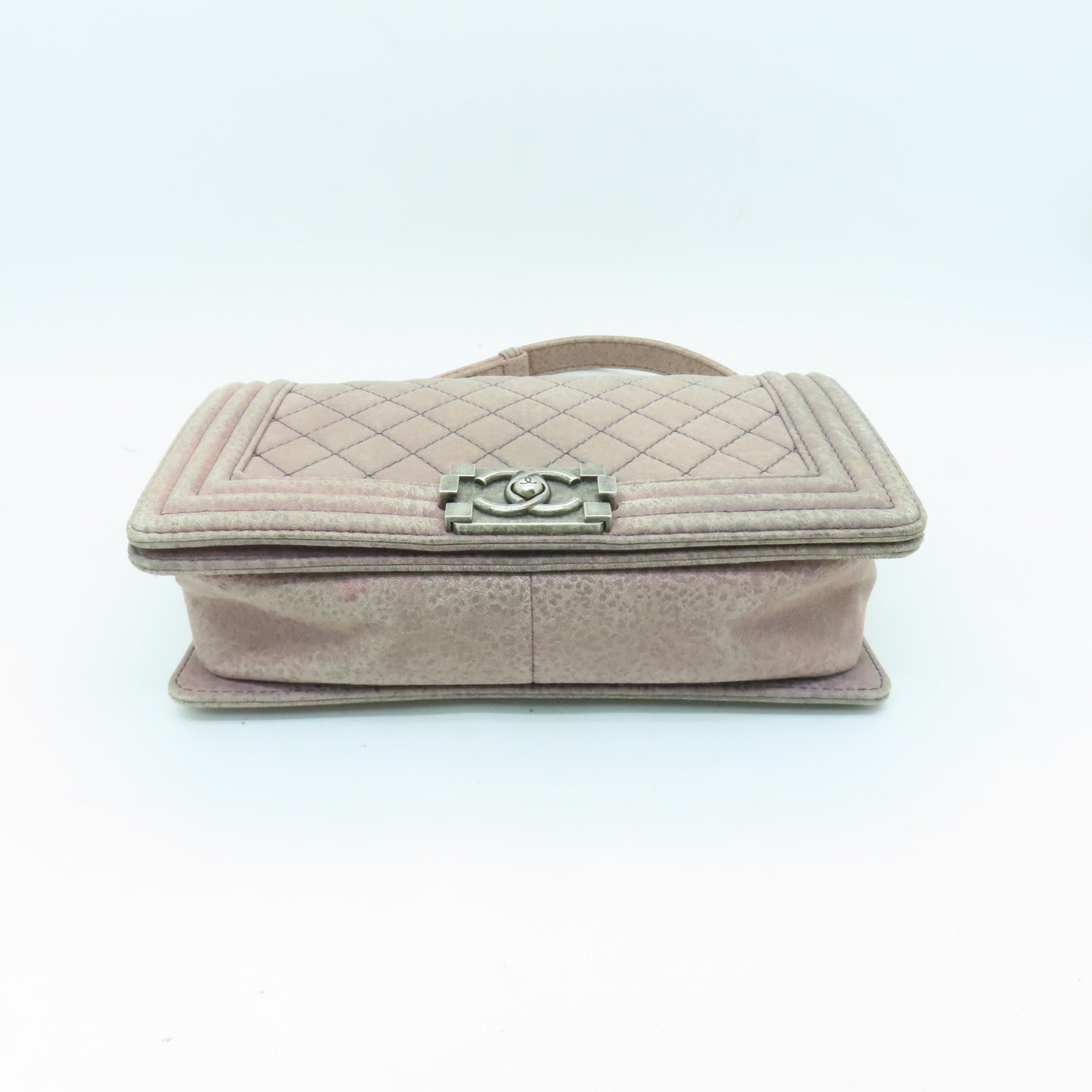 CHANEL 麂皮皮革Boy Chanel 25銀扣鏈帶肩背袋粉紅色