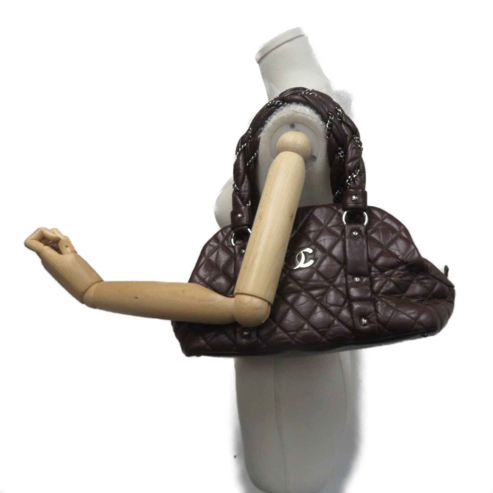 CHANEL 菱格牛皮皮革Shoulder Bag銀扣肩背袋啡色