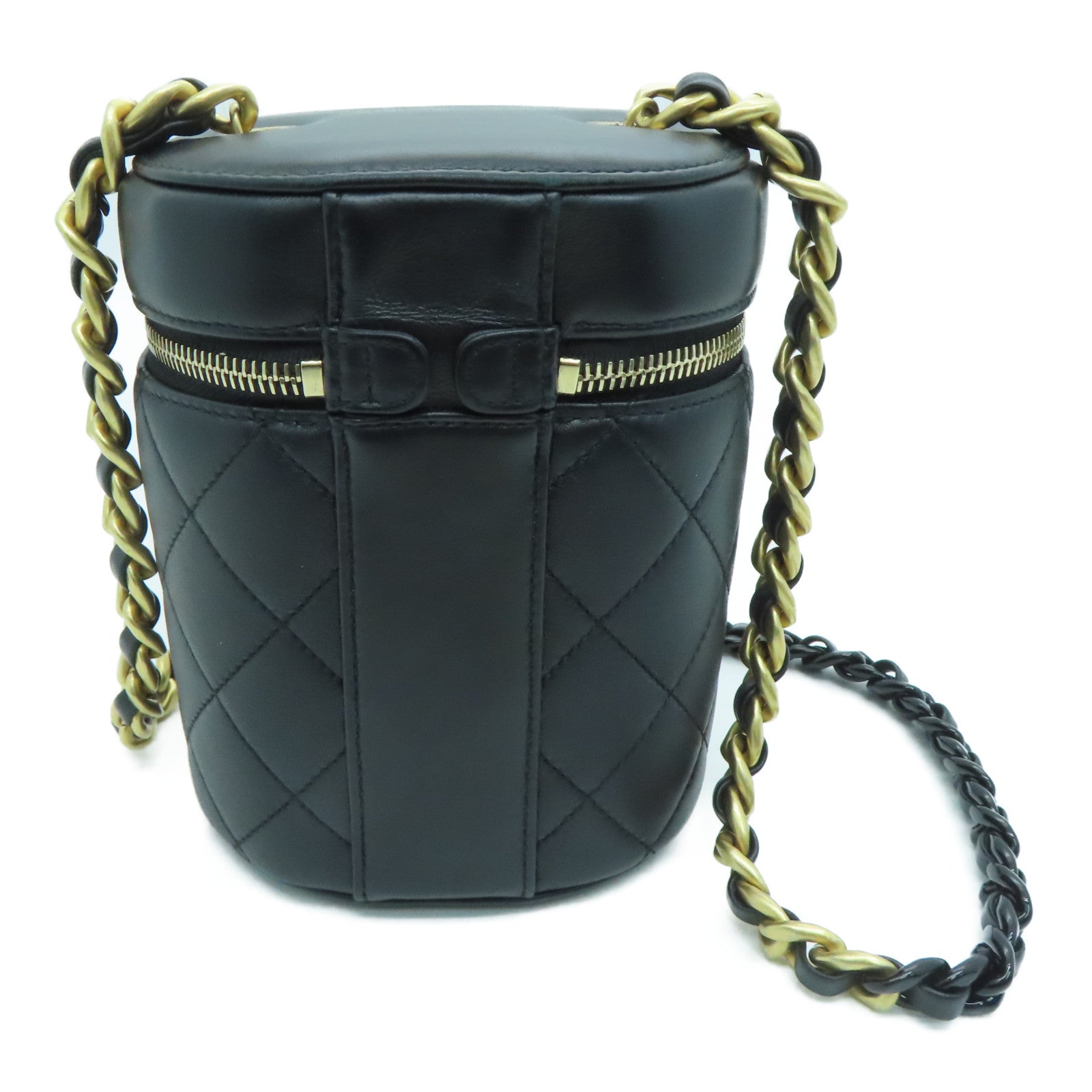 CHANEL 菱格牛皮皮革Chain Shoulder金扣链带肩背袋黑色