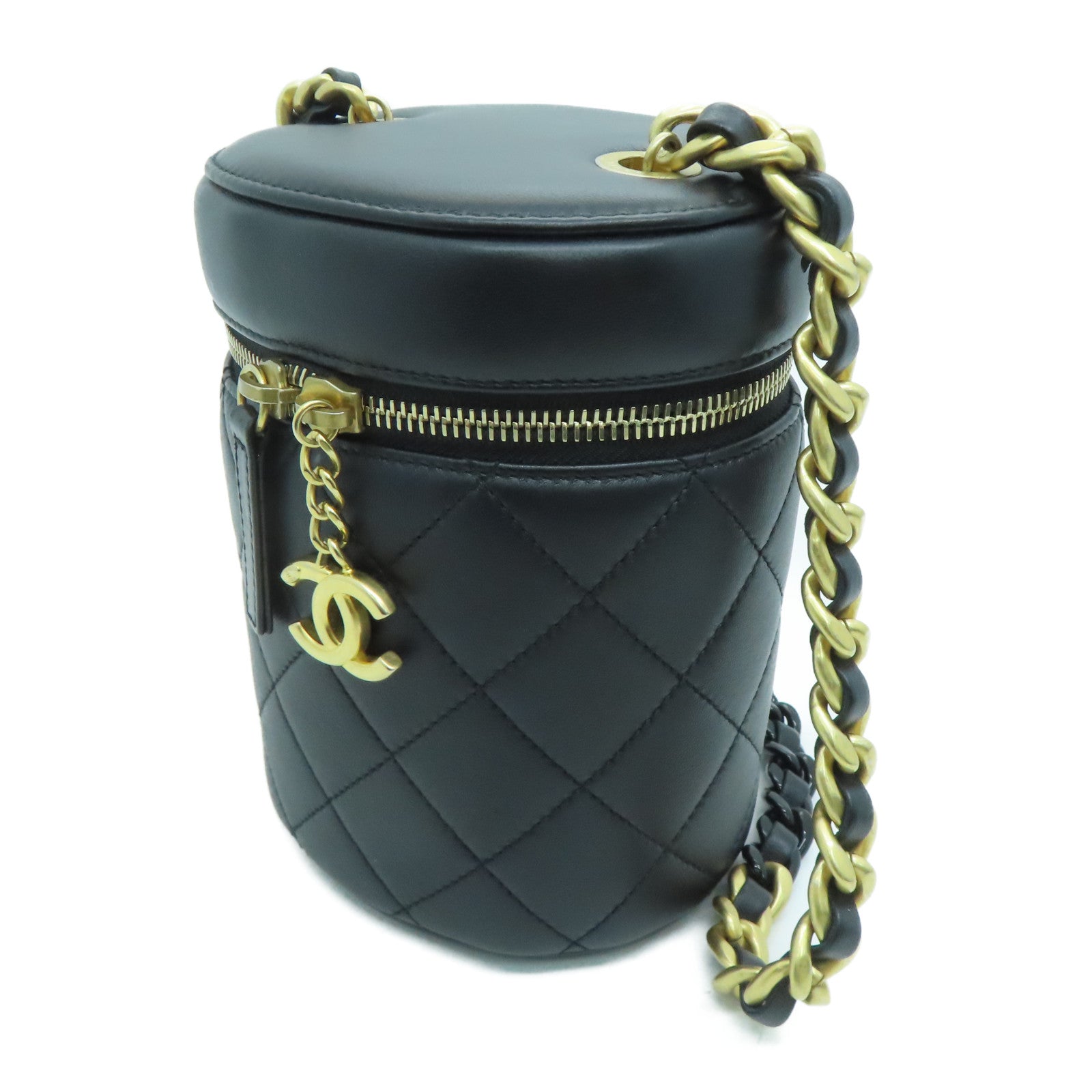 CHANEL 菱格牛皮皮革Chain Shoulder金扣链带肩背袋黑色