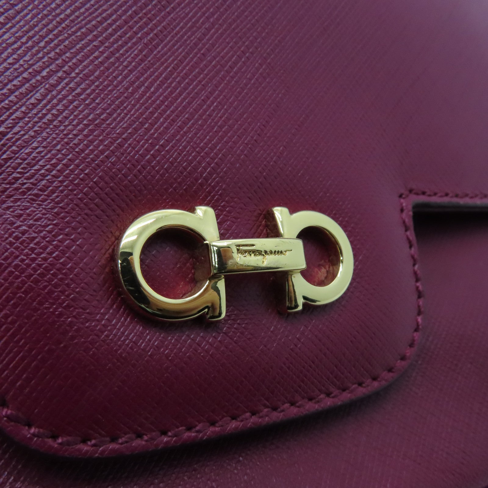 Salvatore Ferragamo Leather Shoulder Bag Gold Buckle Red