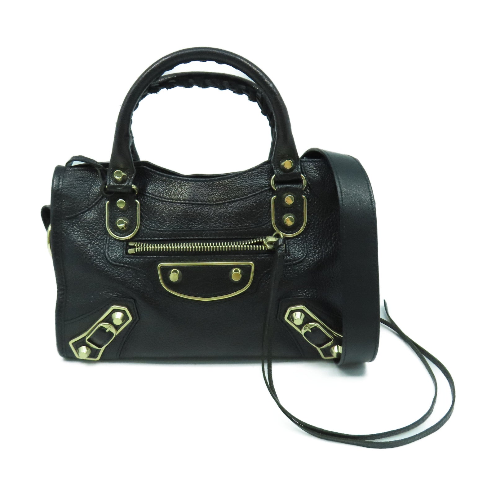 BALENCIAGA 牛皮皮革Mini City金扣手挽肩背兩用袋黑色