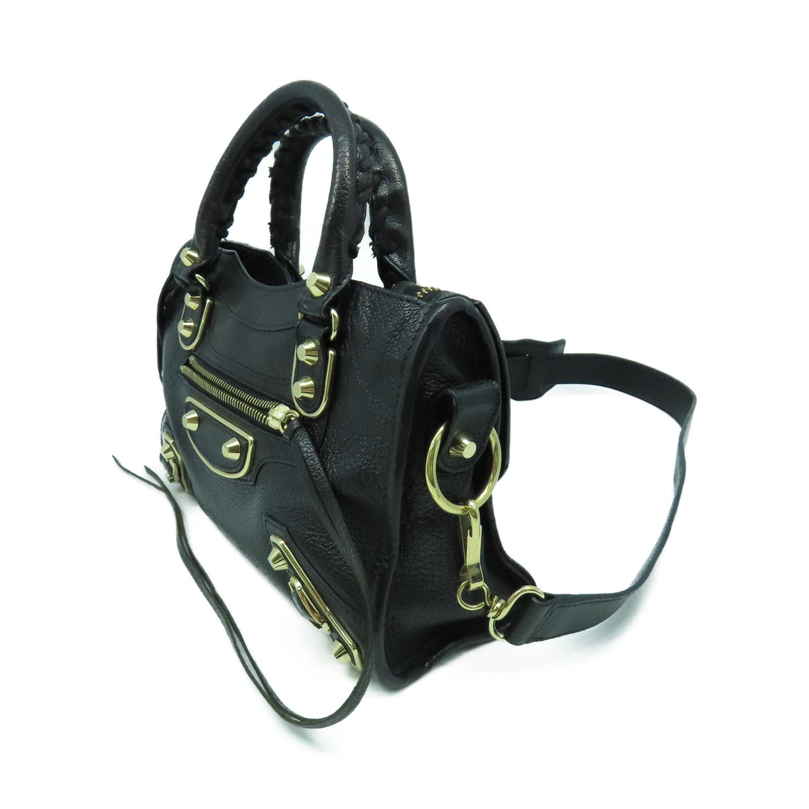 BALENCIAGA 牛皮皮革Mini City金扣手挽肩背兩用袋黑色
