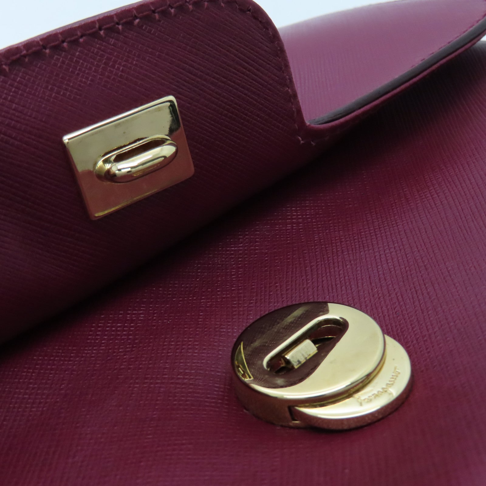 Salvatore Ferragamo Leather Shoulder Bag Gold Buckle Red