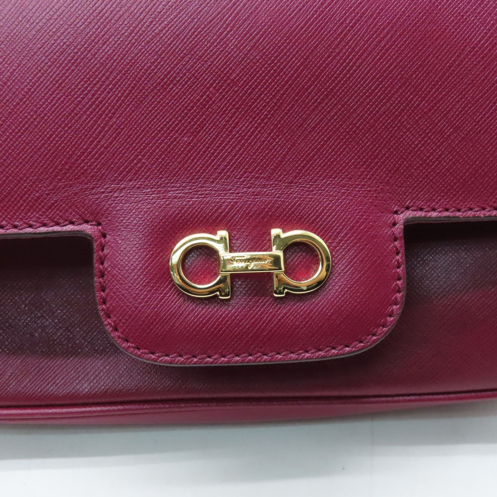 Salvatore Ferragamo Leather Shoulder Bag Gold Buckle Red