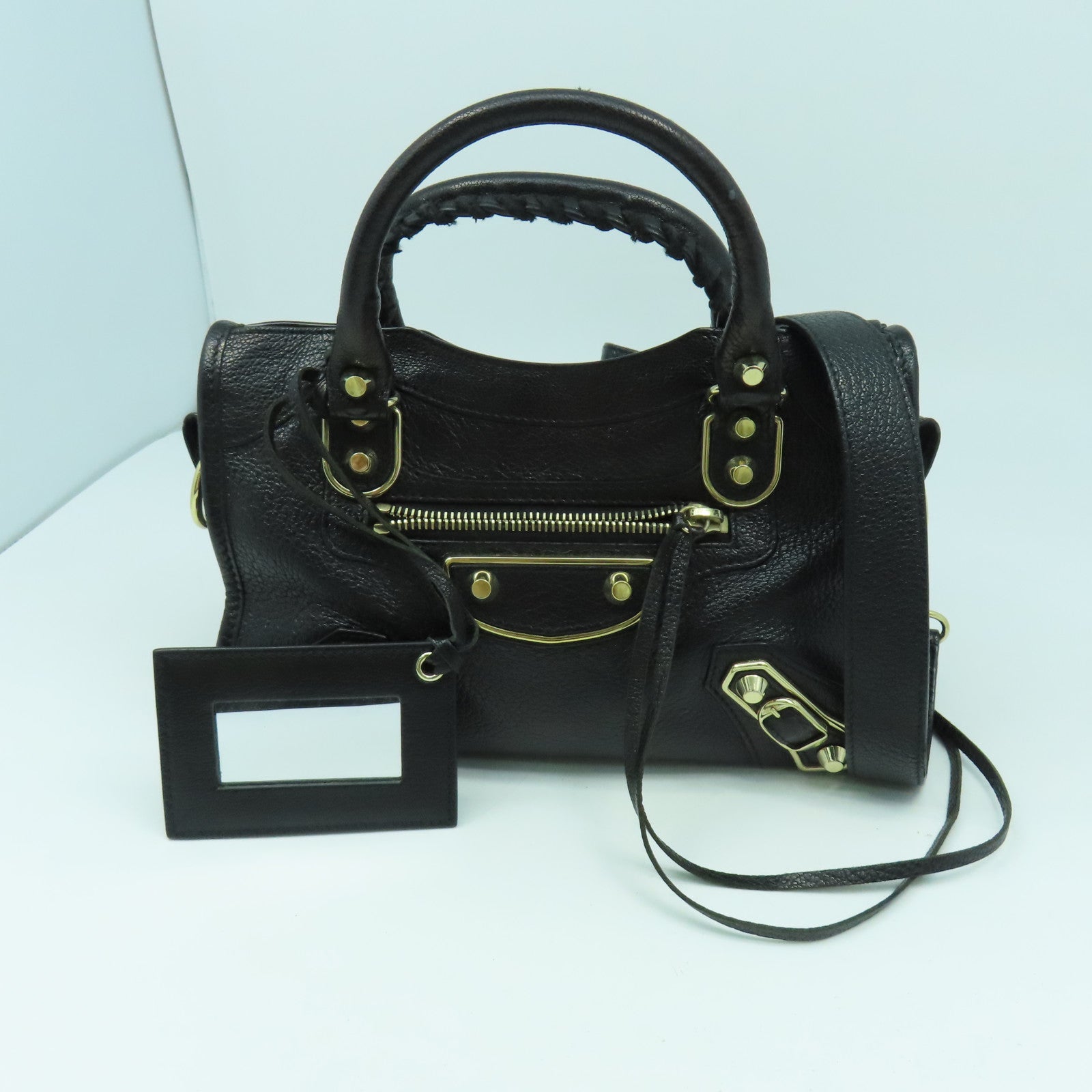 BALENCIAGA 牛皮皮革Mini City金扣手挽肩背兩用袋黑色