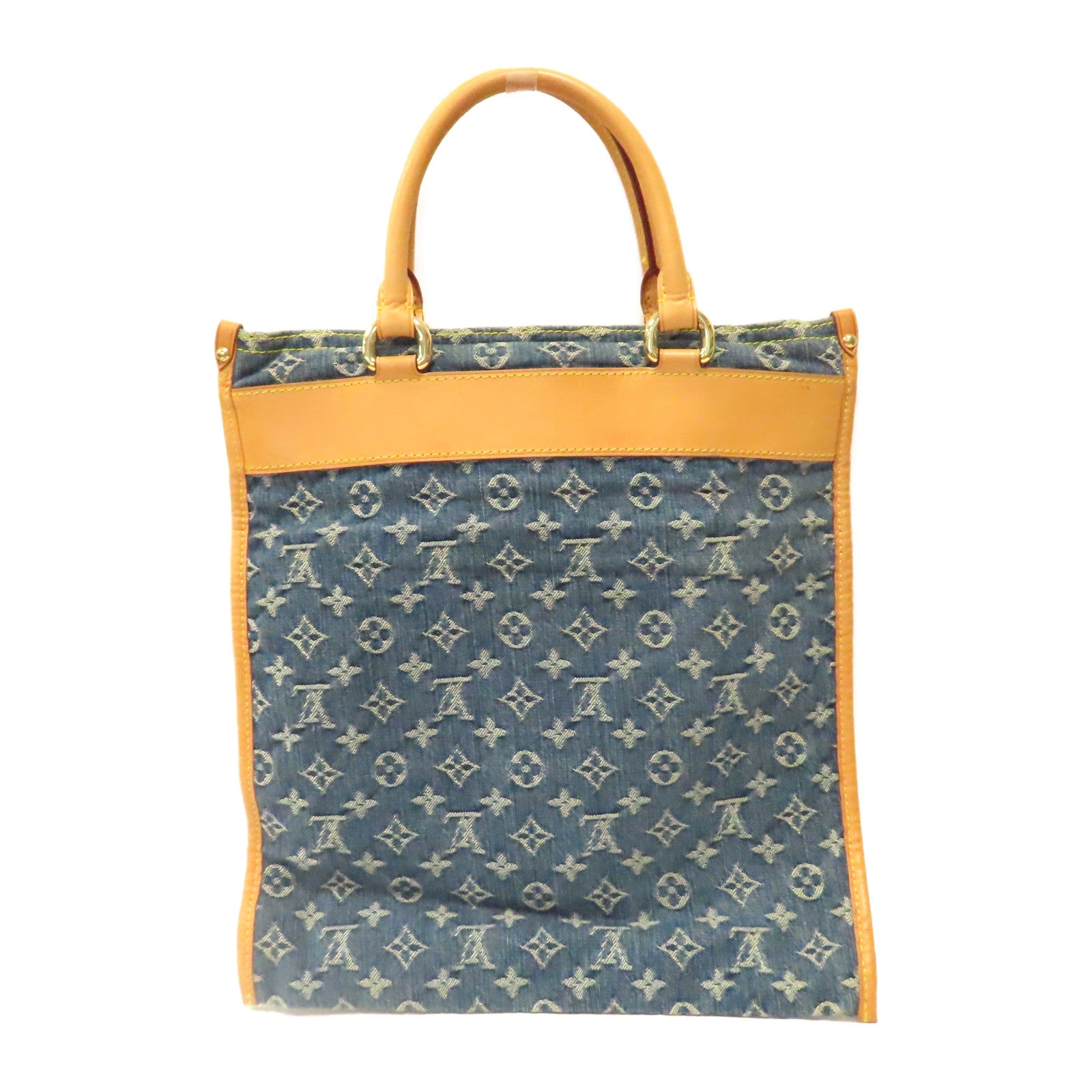 LOUIS VUITTON Monogram Denim Flat Shopper Handbag金扣手挽袋藍色