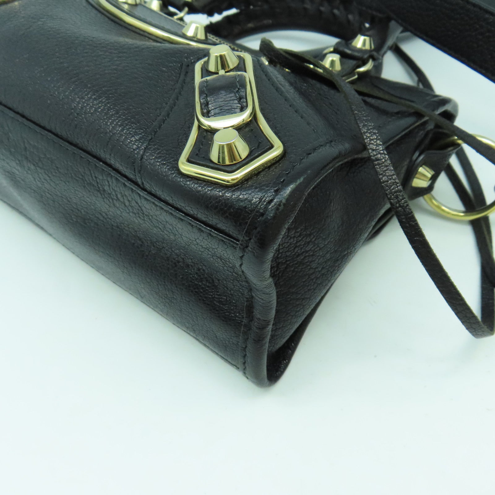 BALENCIAGA 牛皮皮革Mini City金扣手挽肩背兩用袋黑色