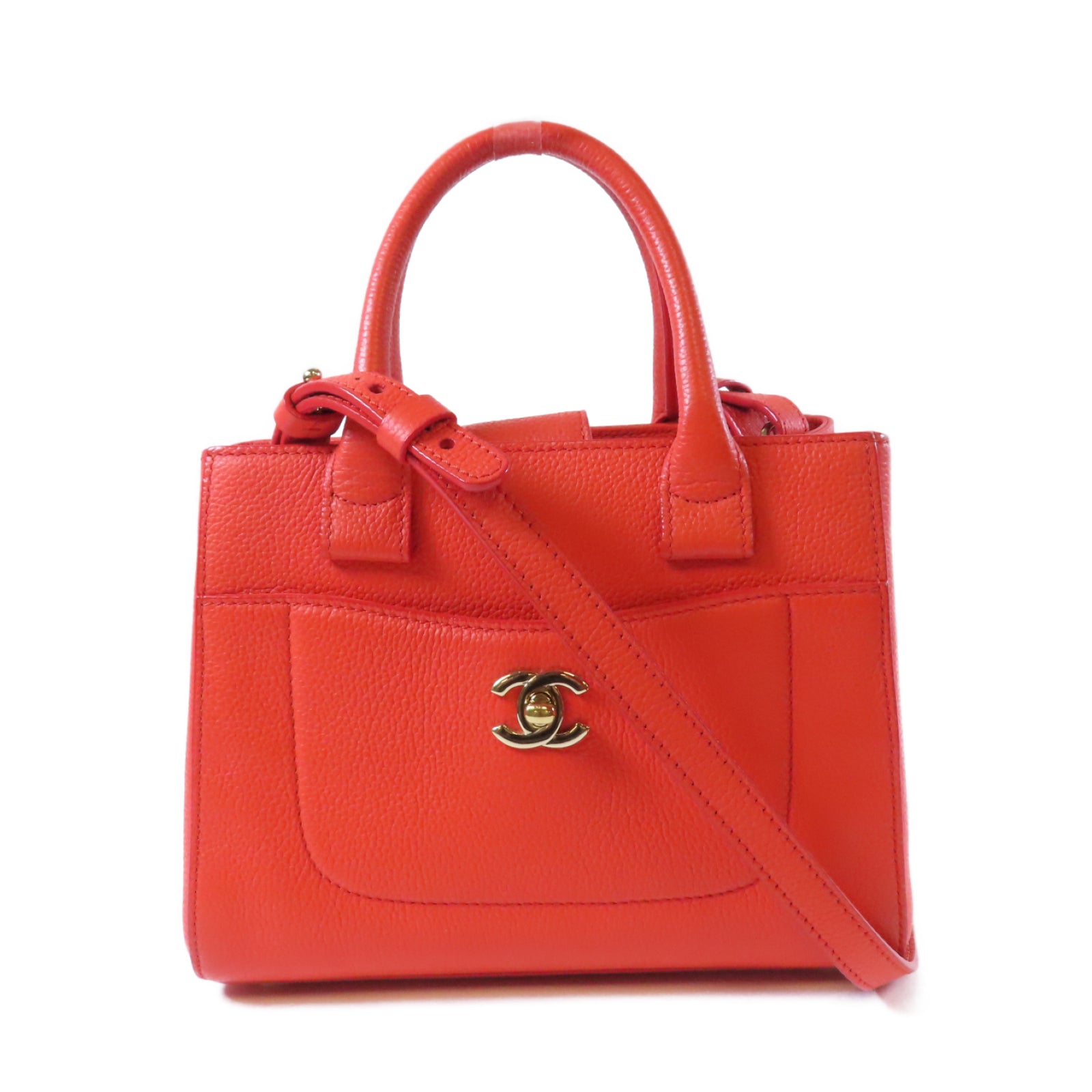CHANEL Caviar皮革2 Way Shoulder金扣手挽肩背兩用袋橙色
