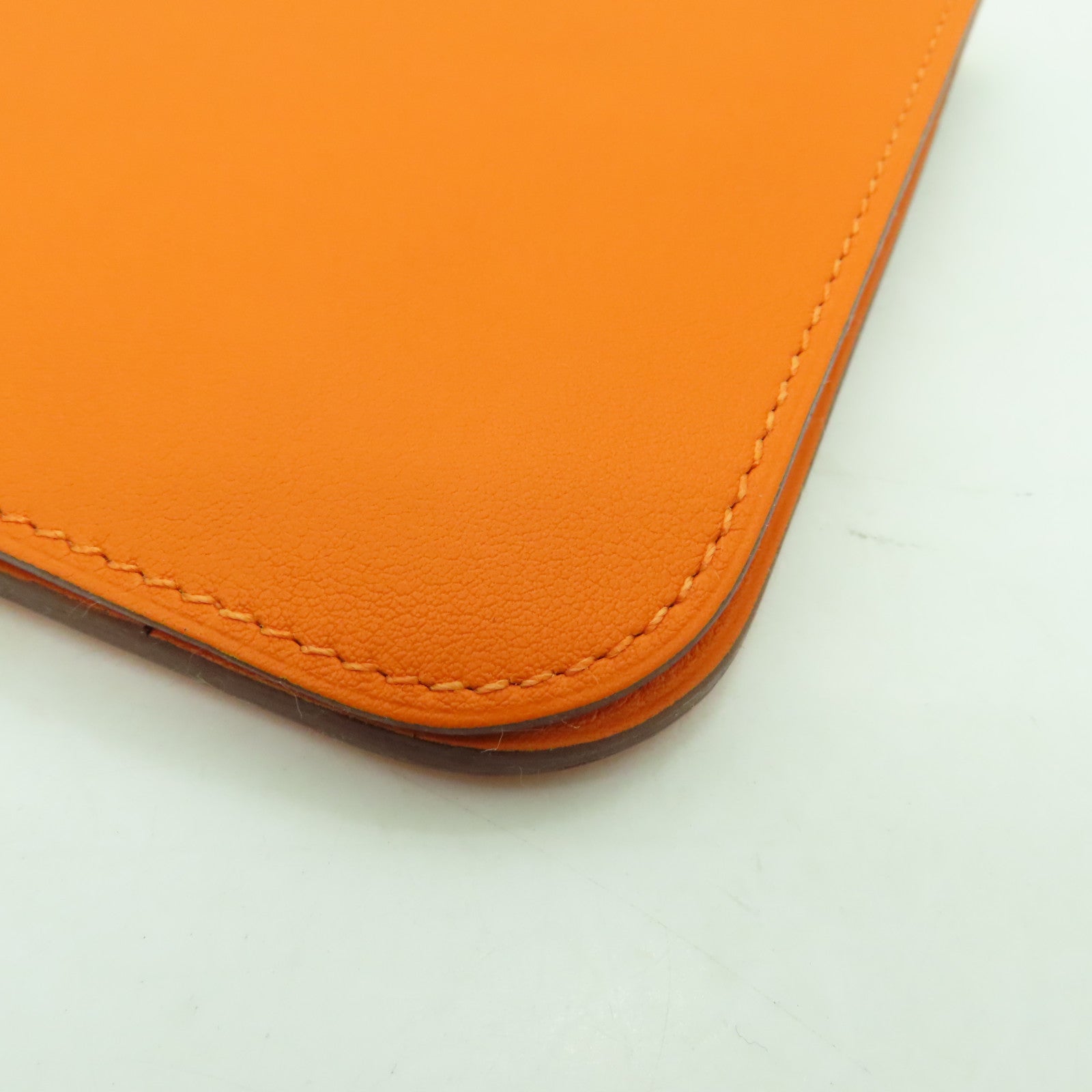 HERMES Swift皮革Dogon GM銀扣長錢包橙色