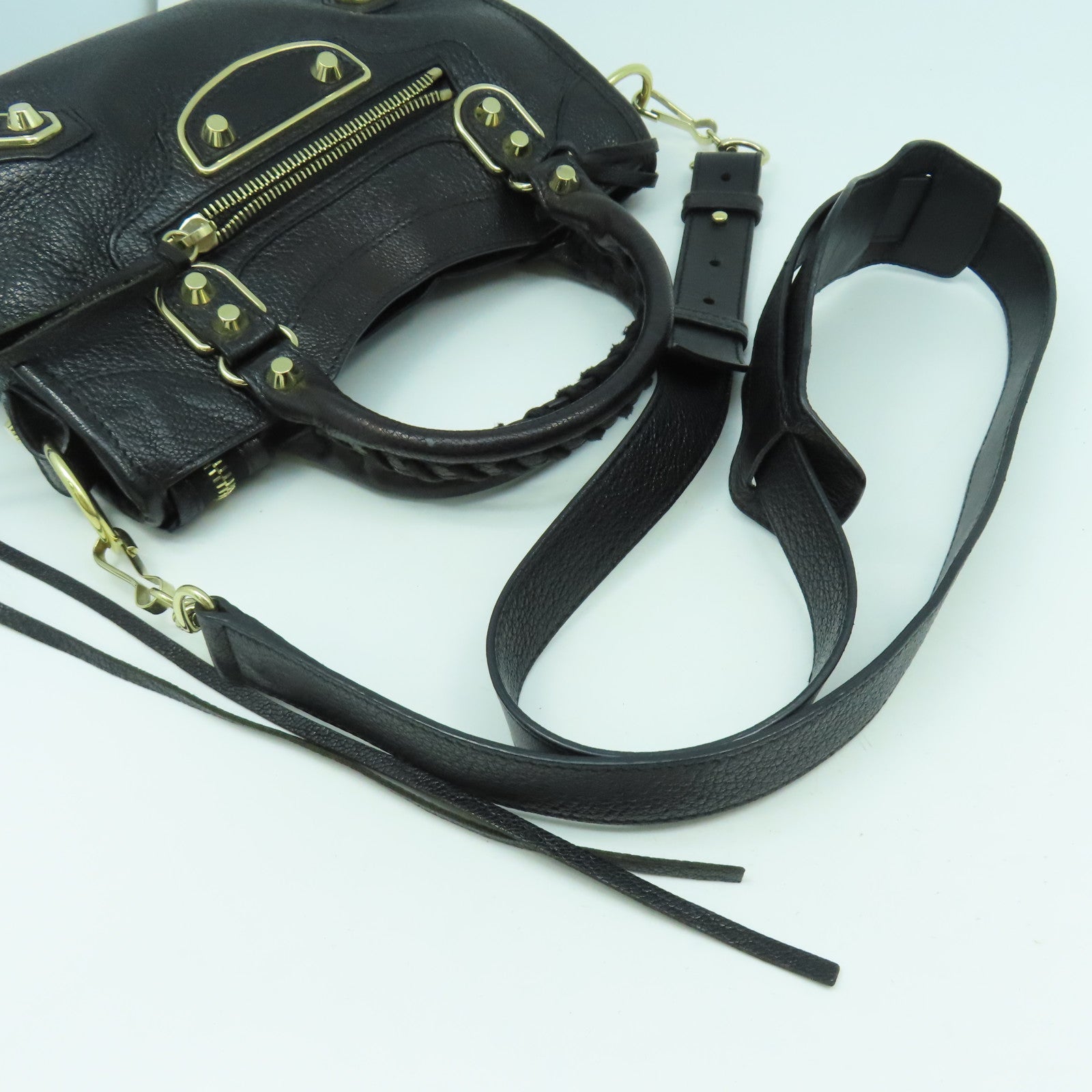 BALENCIAGA 牛皮皮革Mini City金扣手挽肩背兩用袋黑色