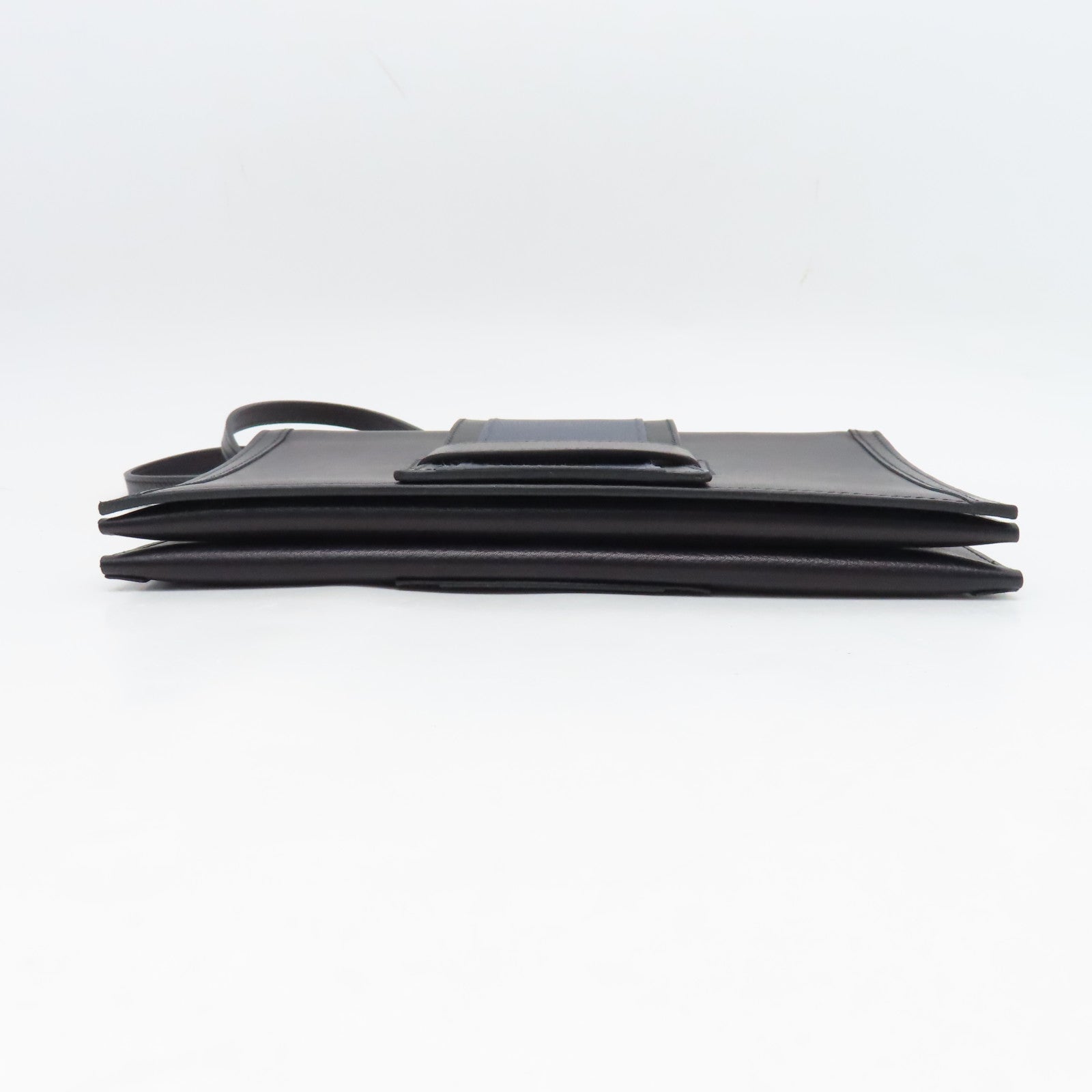 HERMES Evercolor Leather Pochette H Passant Silver Buckle Shoulder Bag Blue/Black