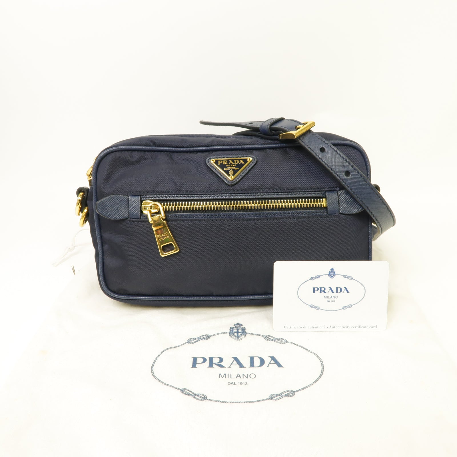 PRADA 尼龍Shoulder Bag金扣肩背袋深藍色