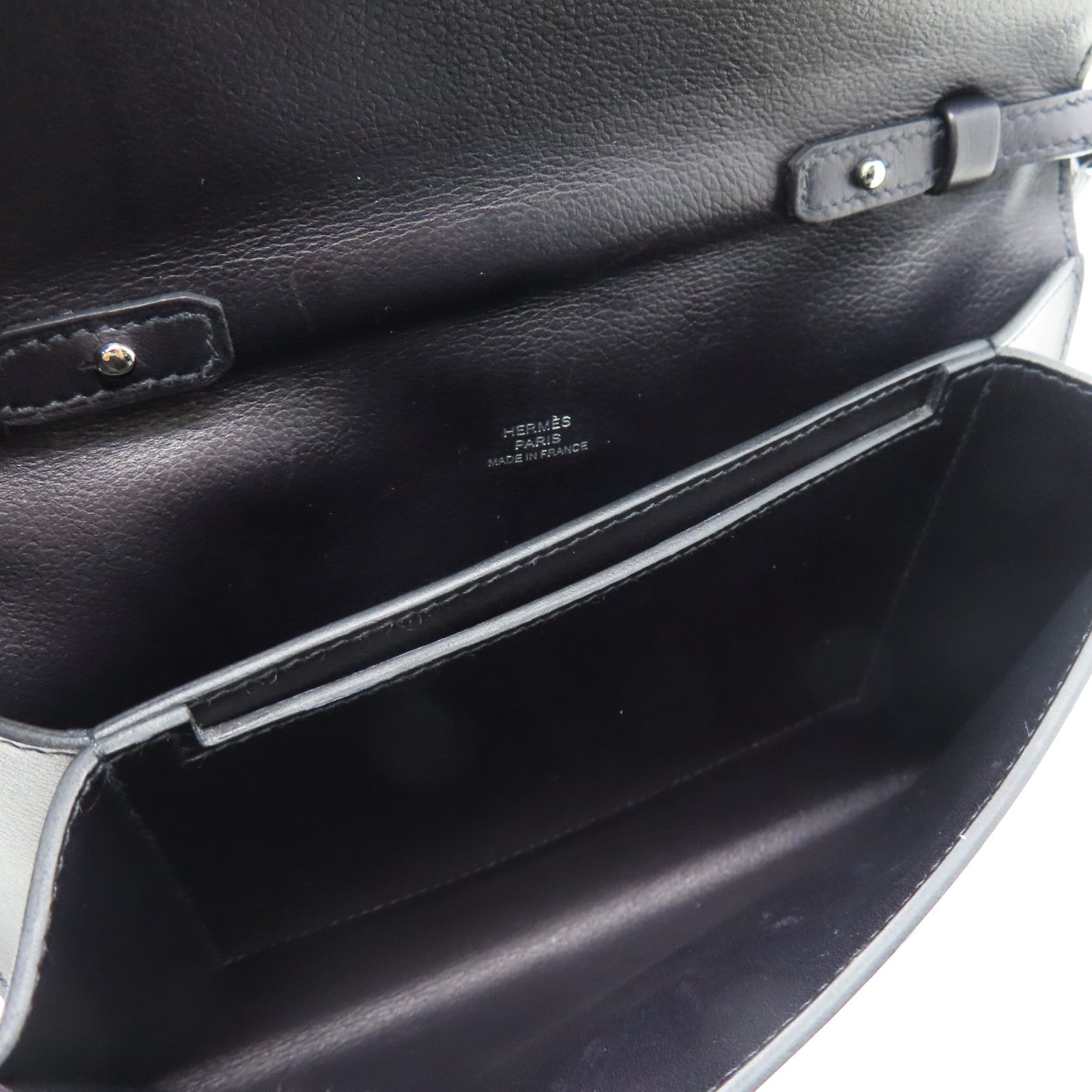 HERMES Evercolor Leather Pochette H Passant Silver Buckle Shoulder Bag Blue/Black