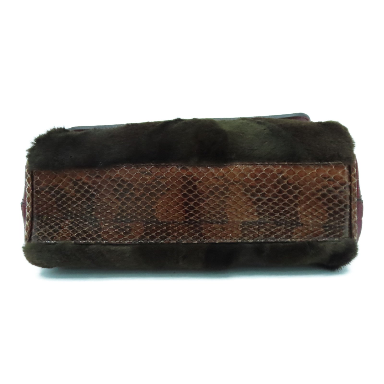 D&G 蛇皮皮革/Fur 2 Way Shoulder金扣手挽肩背兩用袋啡色/紅色