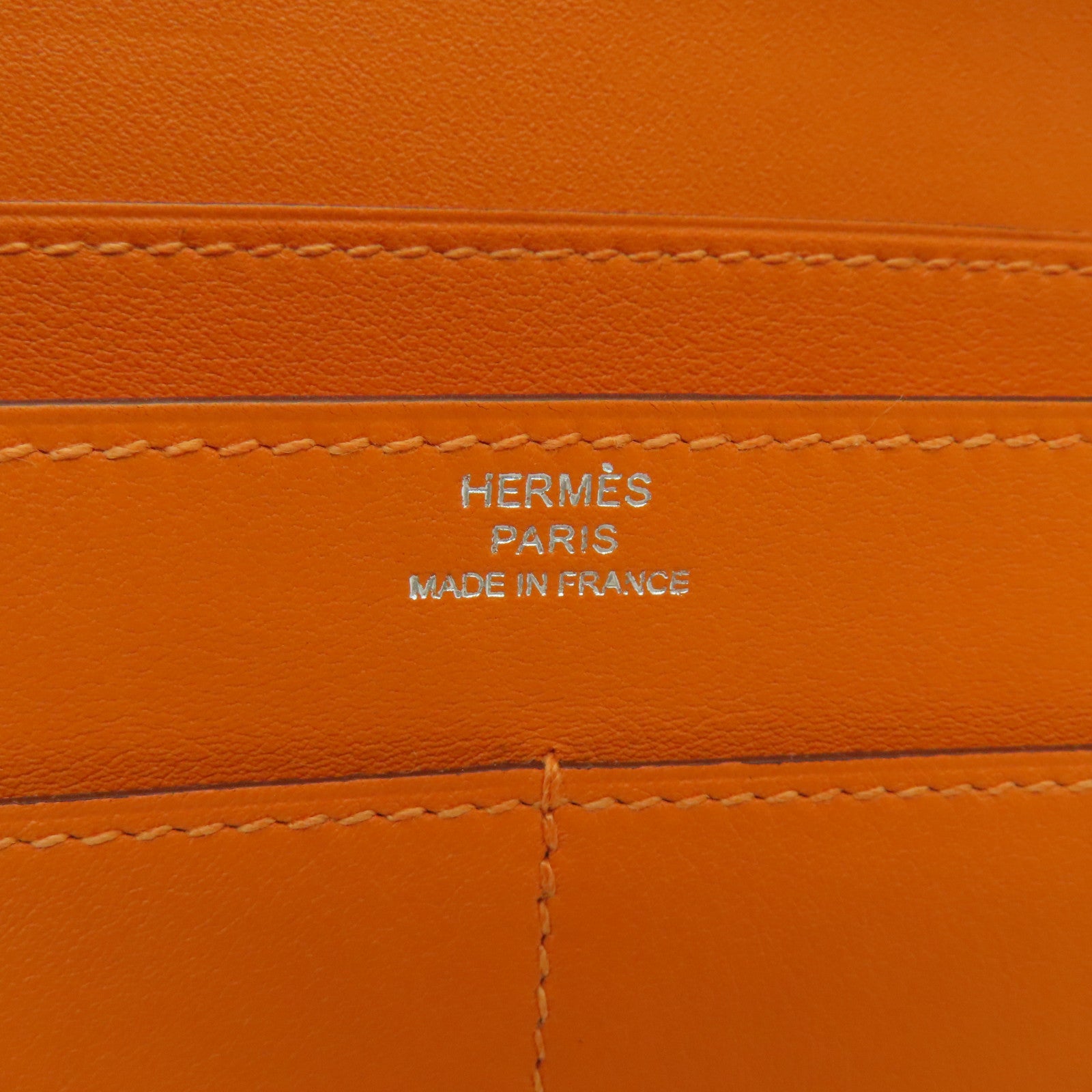 HERMES Swift皮革Dogon GM銀扣長錢包橙色