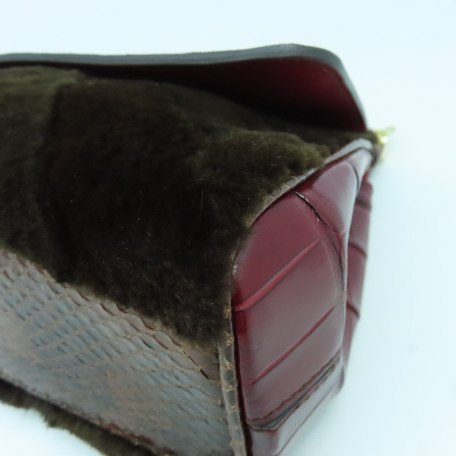 D&G 蛇皮皮革/Fur 2 Way Shoulder金扣手挽肩背兩用袋啡色/紅色