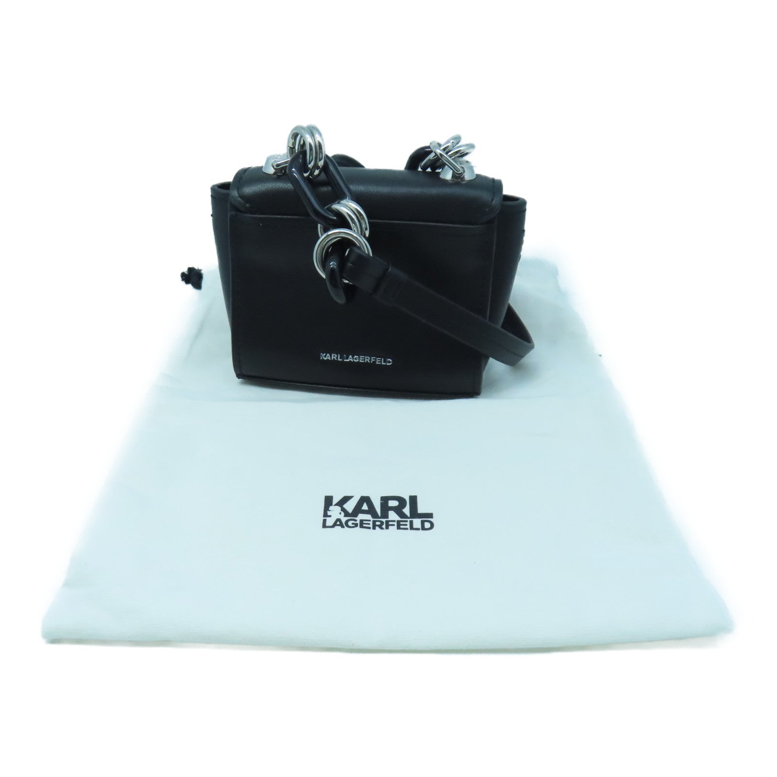 SELECTION Leather Mini Shoulder Bag Silver Buckle Black