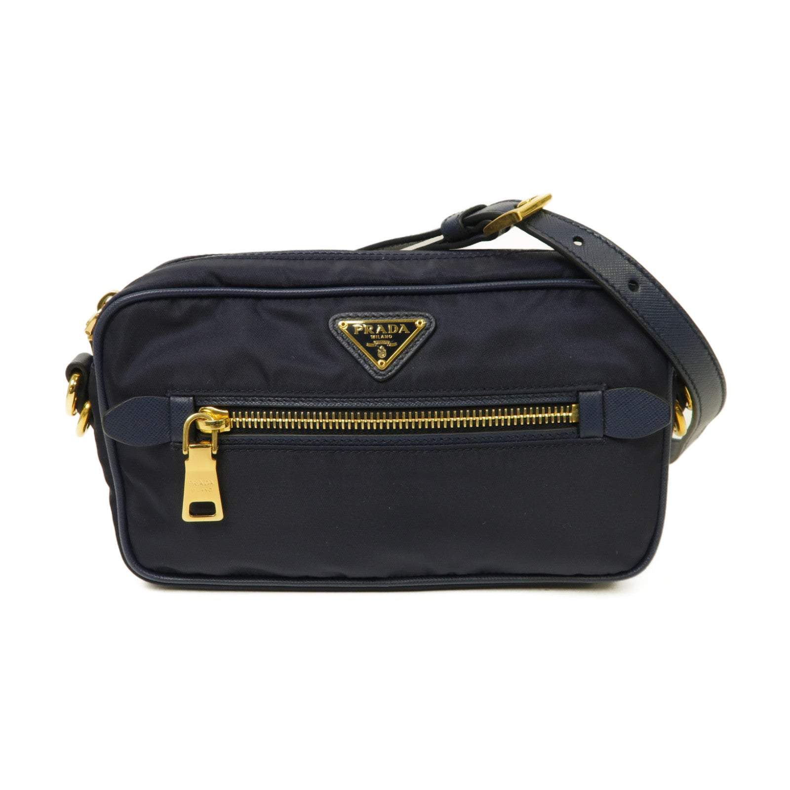PRADA 尼龍Shoulder Bag金扣肩背袋深藍色