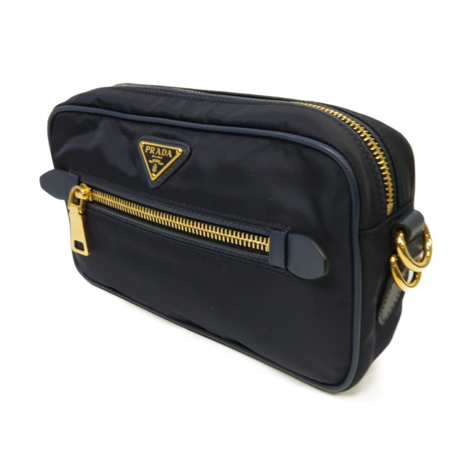 PRADA 尼龍Shoulder Bag金扣肩背袋深藍色