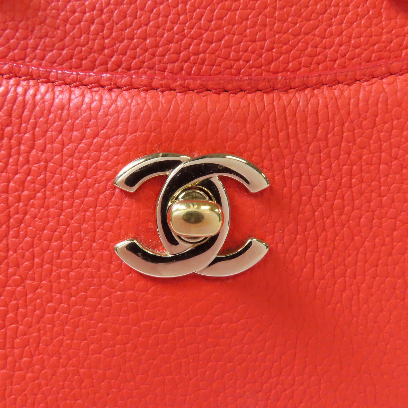 CHANEL Caviar皮革2 Way Shoulder金扣手挽肩背兩用袋橙色
