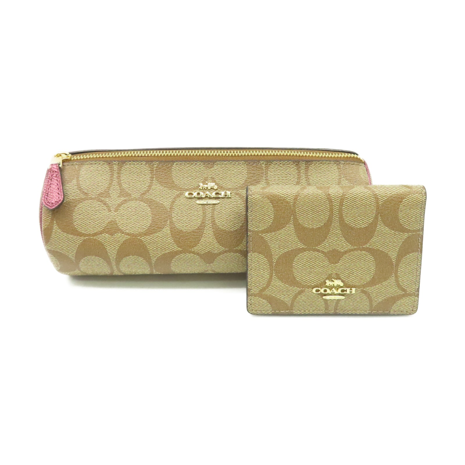 COACH 塗層帆布Pouch Set手拿包啡色