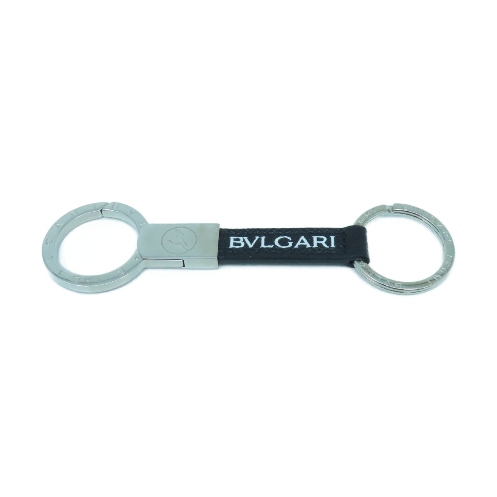 BVLGARI 皮革/金屬BB Fragment Keychain Strap鎖匙扣黑色/銀色