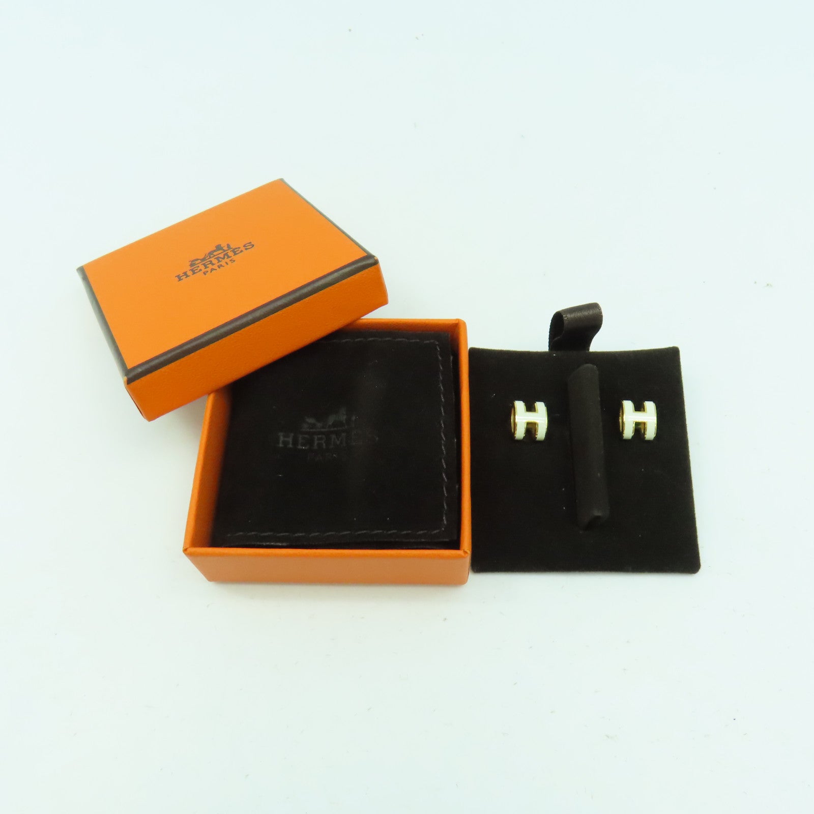 HERMES 金屬Mini Pop H耳環白色/金色