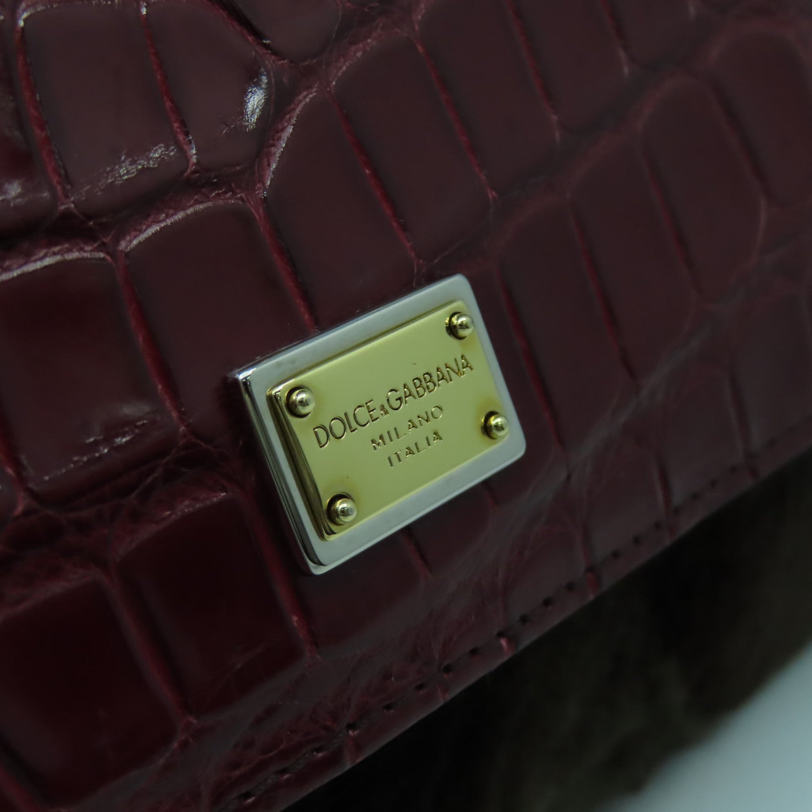 D&G 蛇皮皮革/Fur 2 Way Shoulder金扣手挽肩背兩用袋啡色/紅色