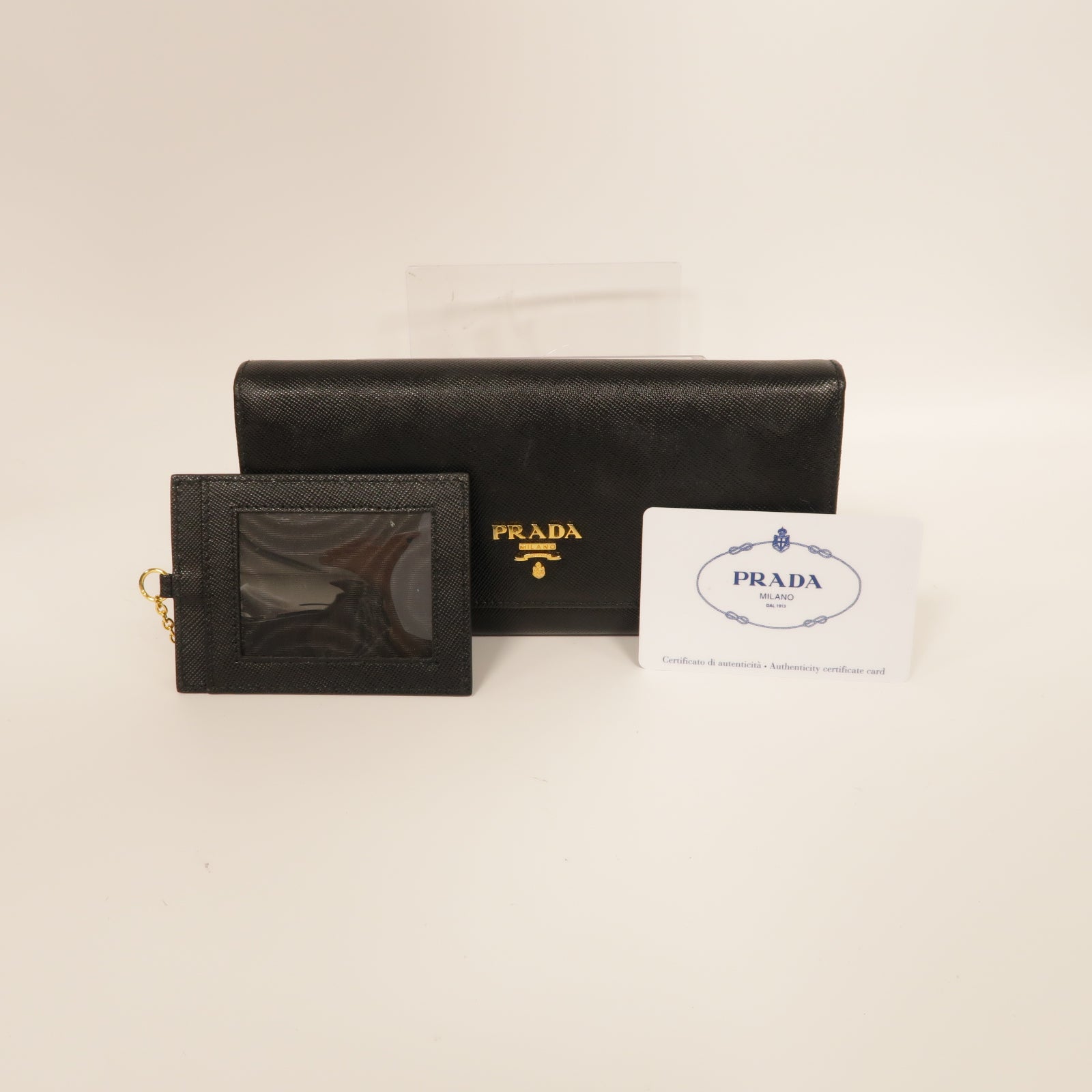 PRADA Saffiano皮革Long Wallet金扣長錢包黑色