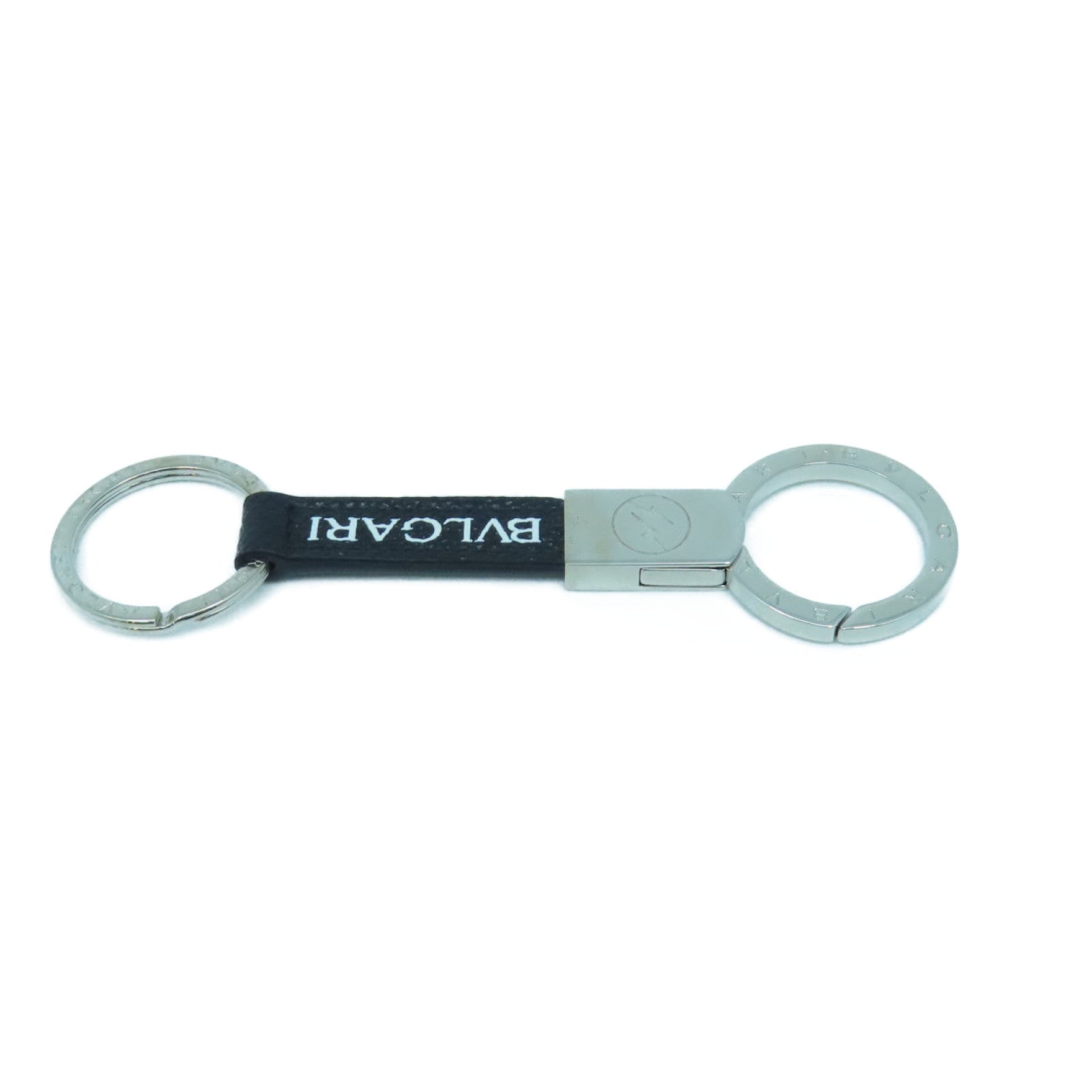 BVLGARI 皮革/金屬BB Fragment Keychain Strap鎖匙扣黑色/銀色