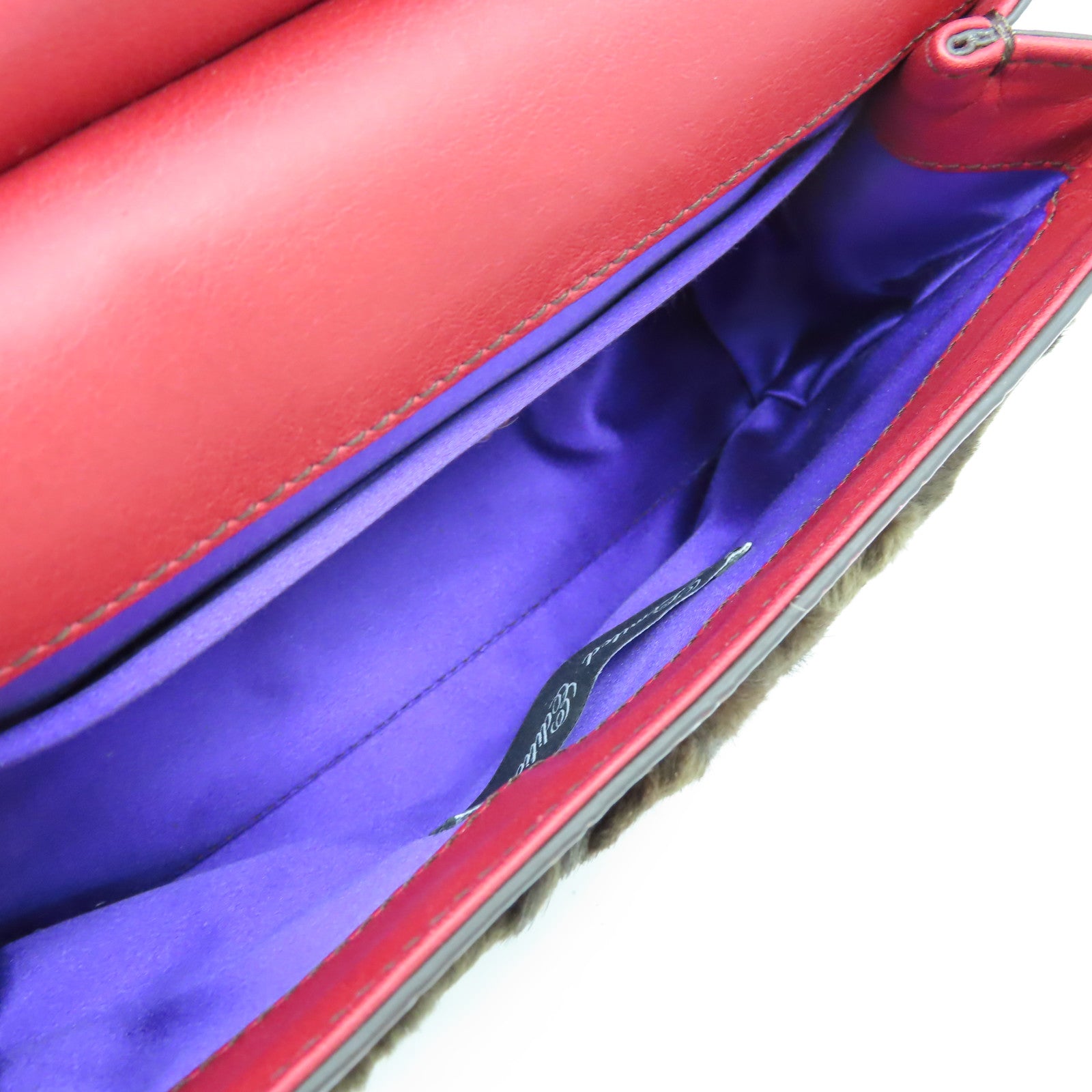 D&G 蛇皮皮革/Fur 2 Way Shoulder金扣手挽肩背兩用袋啡色/紅色