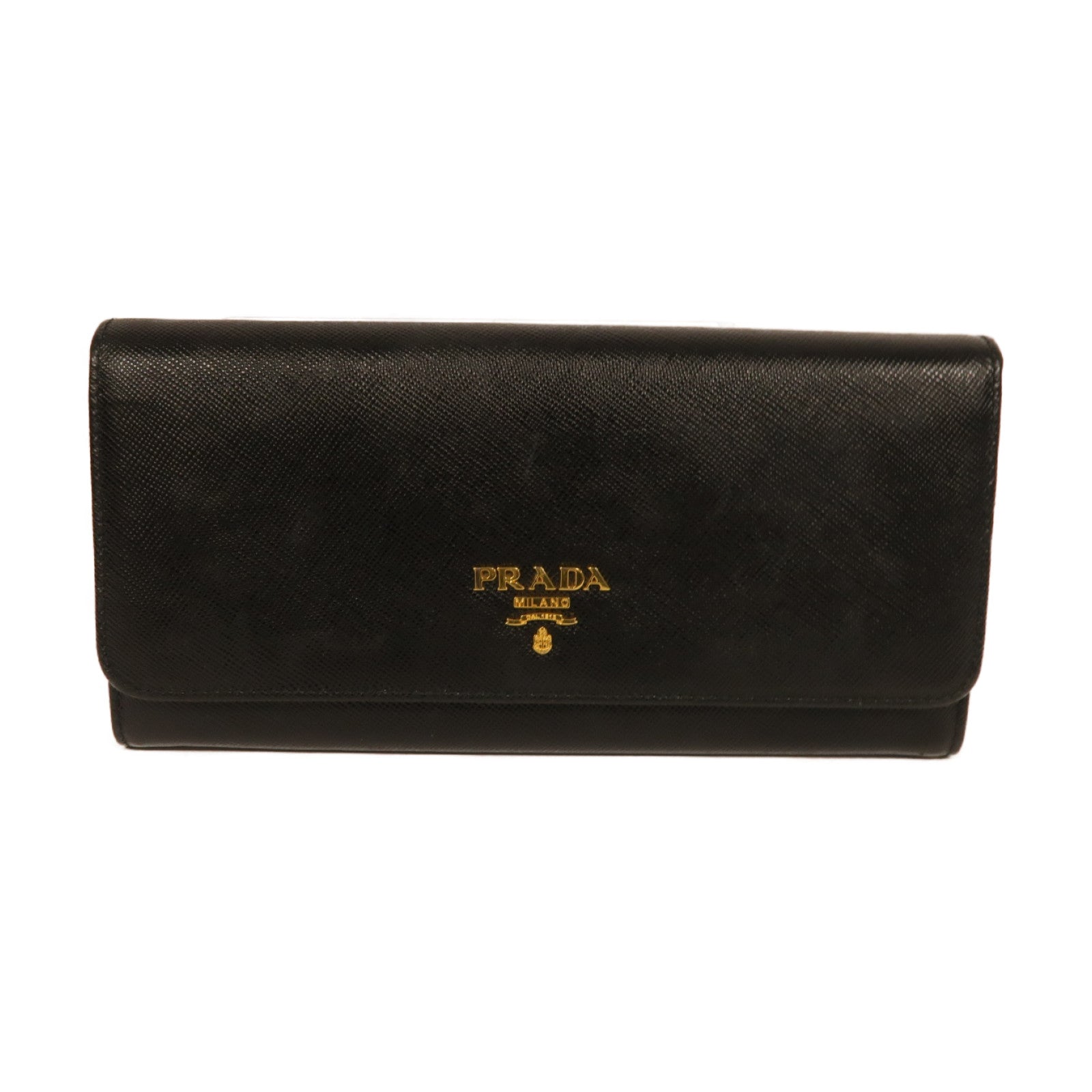 PRADA Saffiano皮革Long Wallet金扣長錢包黑色