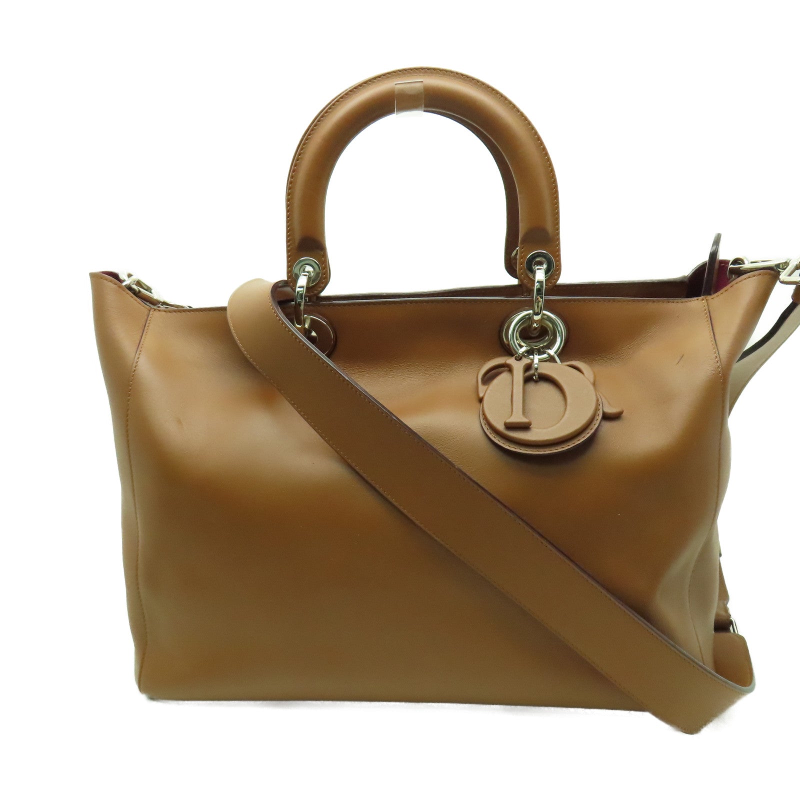 Dior 牛皮皮革2 Way Shoulder銀扣手挽肩背兩用袋啡色