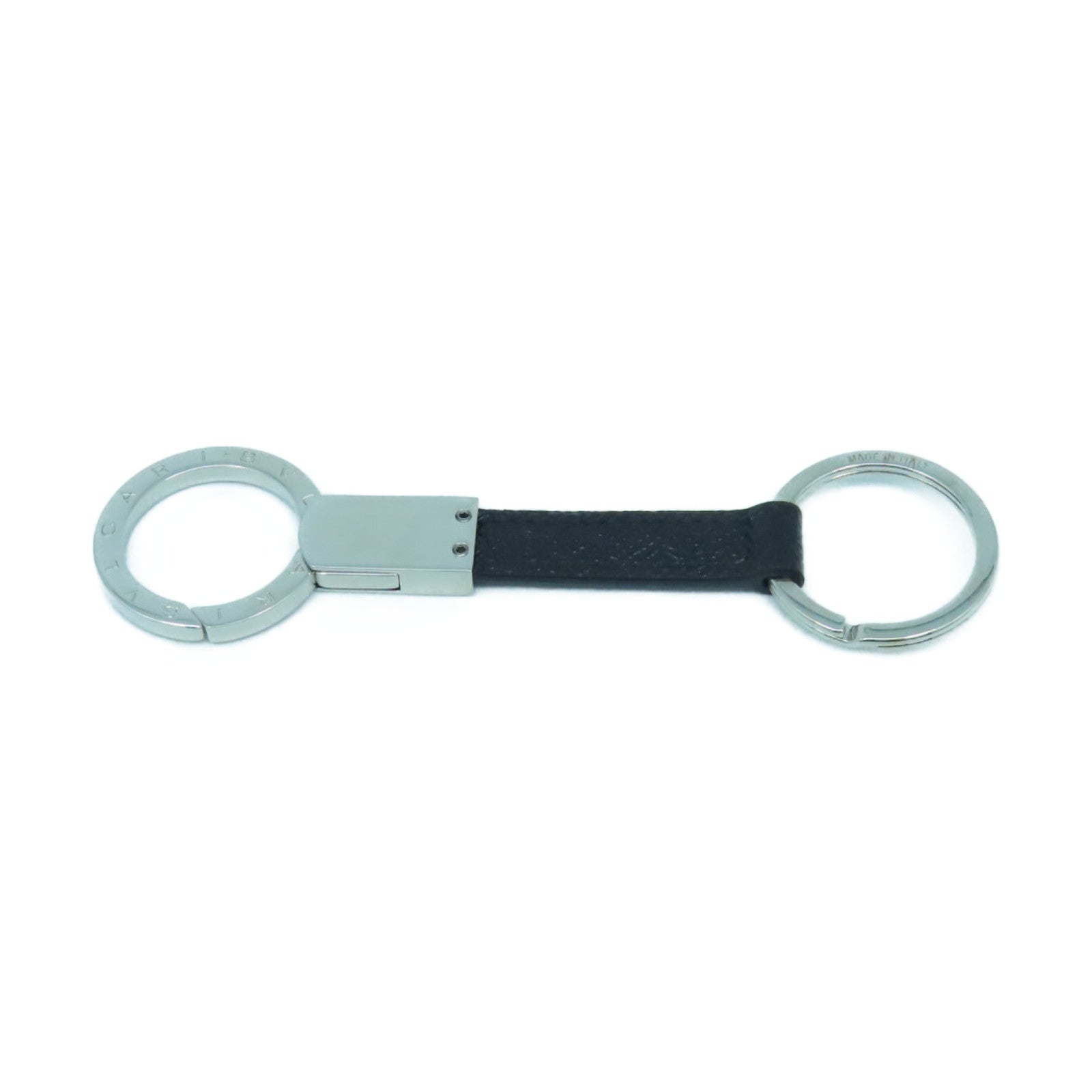 BVLGARI 皮革/金屬BB Fragment Keychain Strap鎖匙扣黑色/銀色