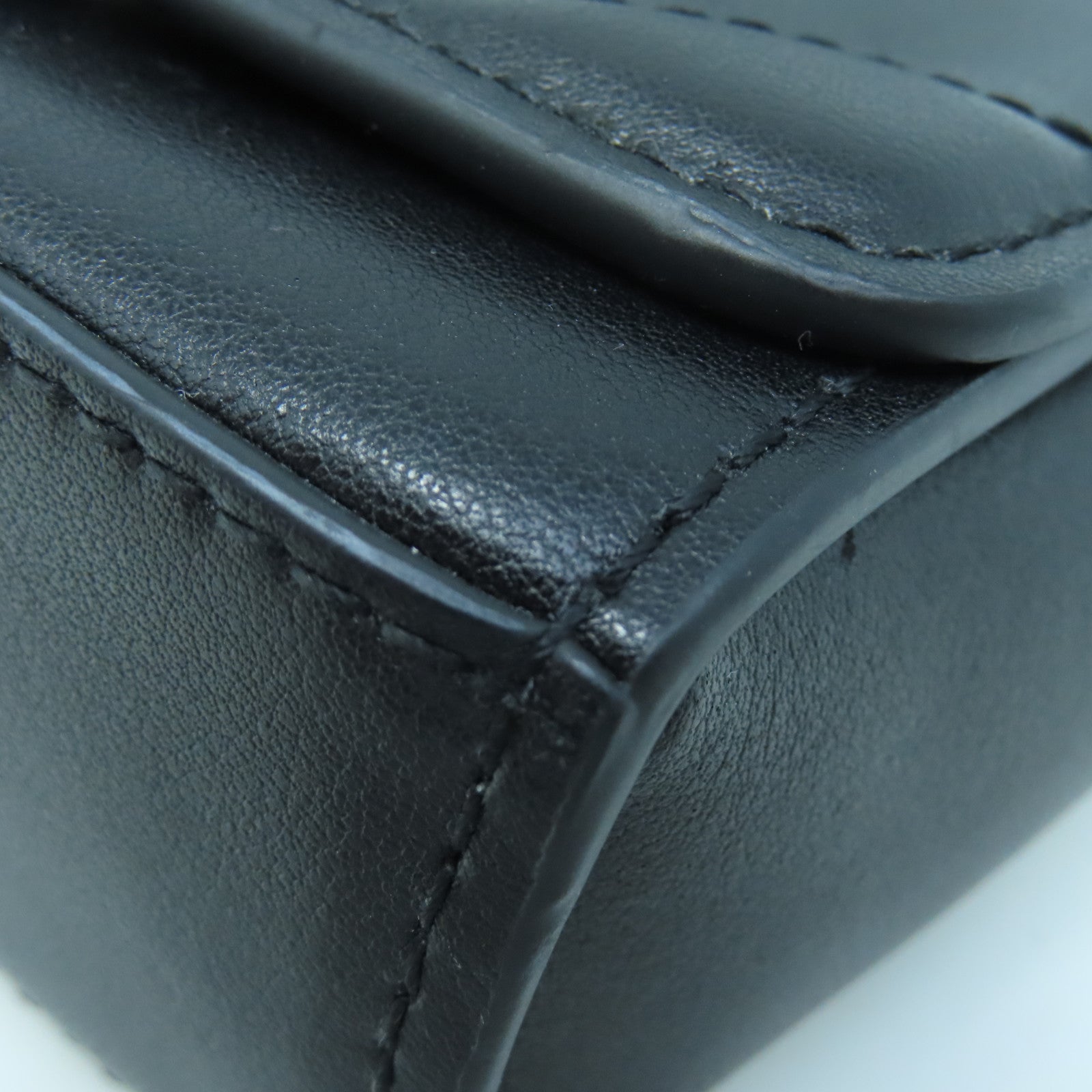 SELECTION Leather Mini Shoulder Bag Silver Buckle Black