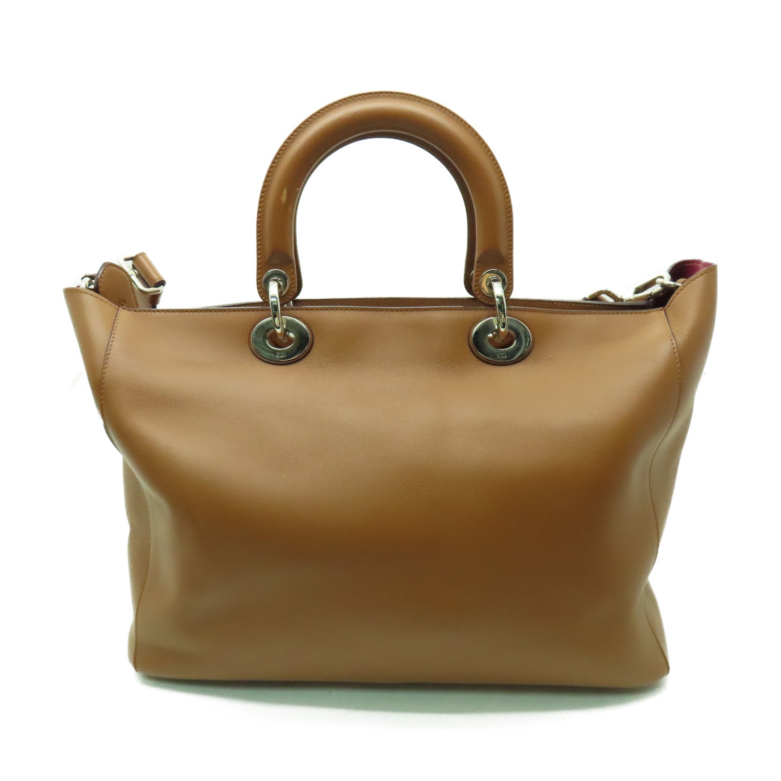 Dior 牛皮皮革2 Way Shoulder銀扣手挽肩背兩用袋啡色