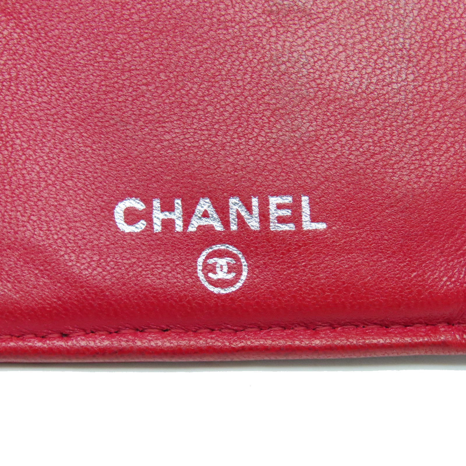 CHANEL 菱格羊皮皮革Long Wallet银扣长钱包红色