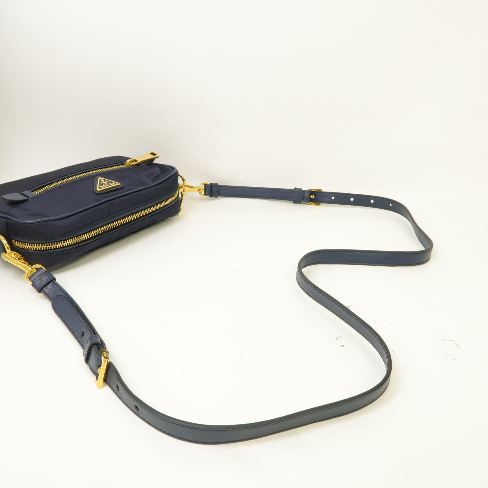 PRADA 尼龍Shoulder Bag金扣肩背袋深藍色