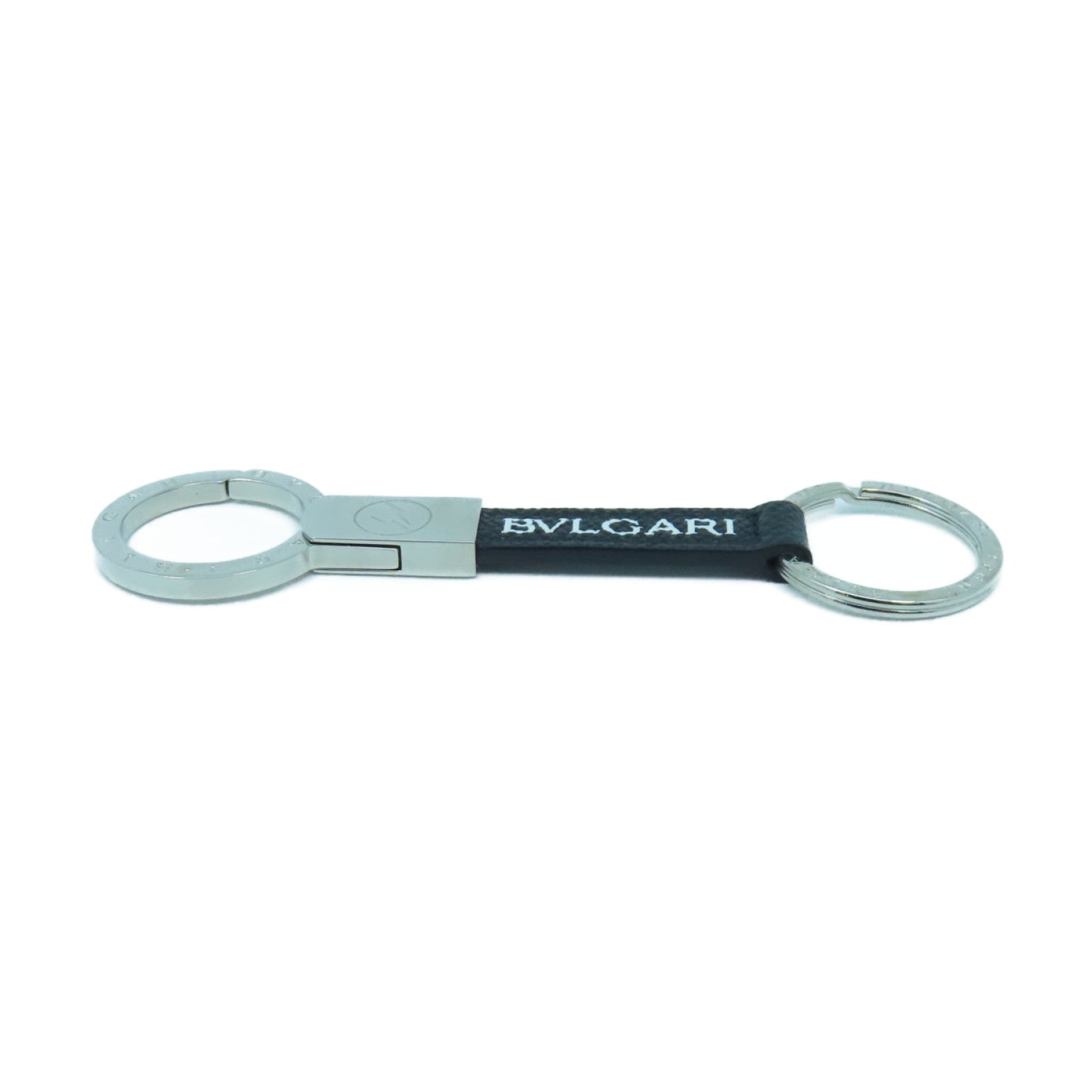 BVLGARI 皮革/金屬BB Fragment Keychain Strap鎖匙扣黑色/銀色