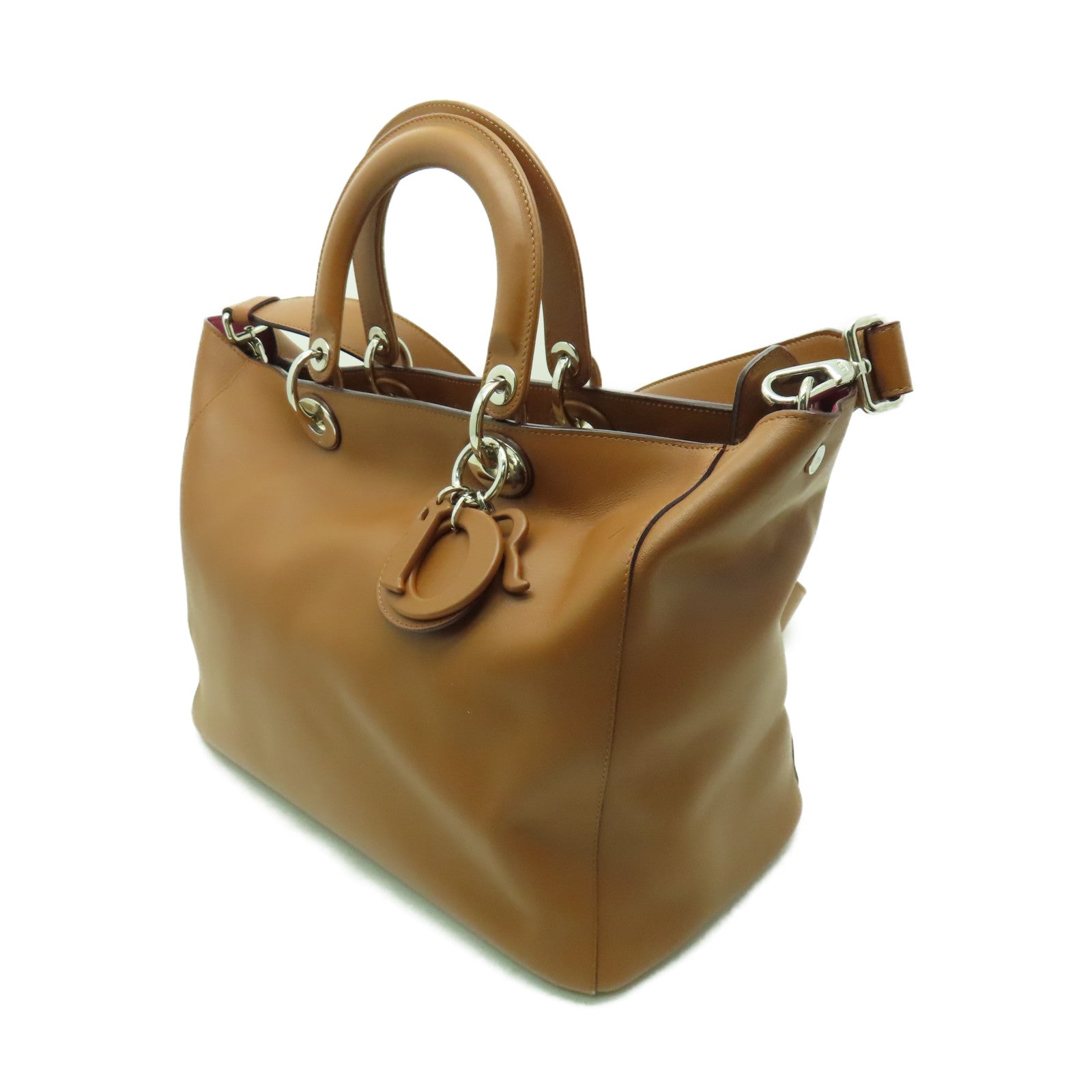Dior 牛皮皮革2 Way Shoulder銀扣手挽肩背兩用袋啡色