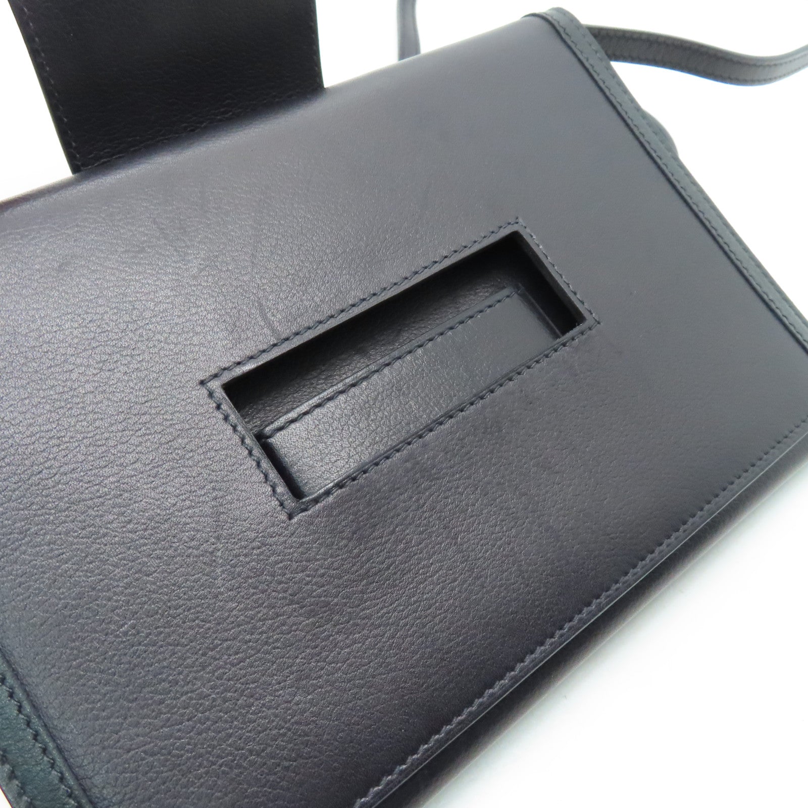 HERMES Evercolor Leather Pochette H Passant Silver Buckle Shoulder Bag Blue/Black