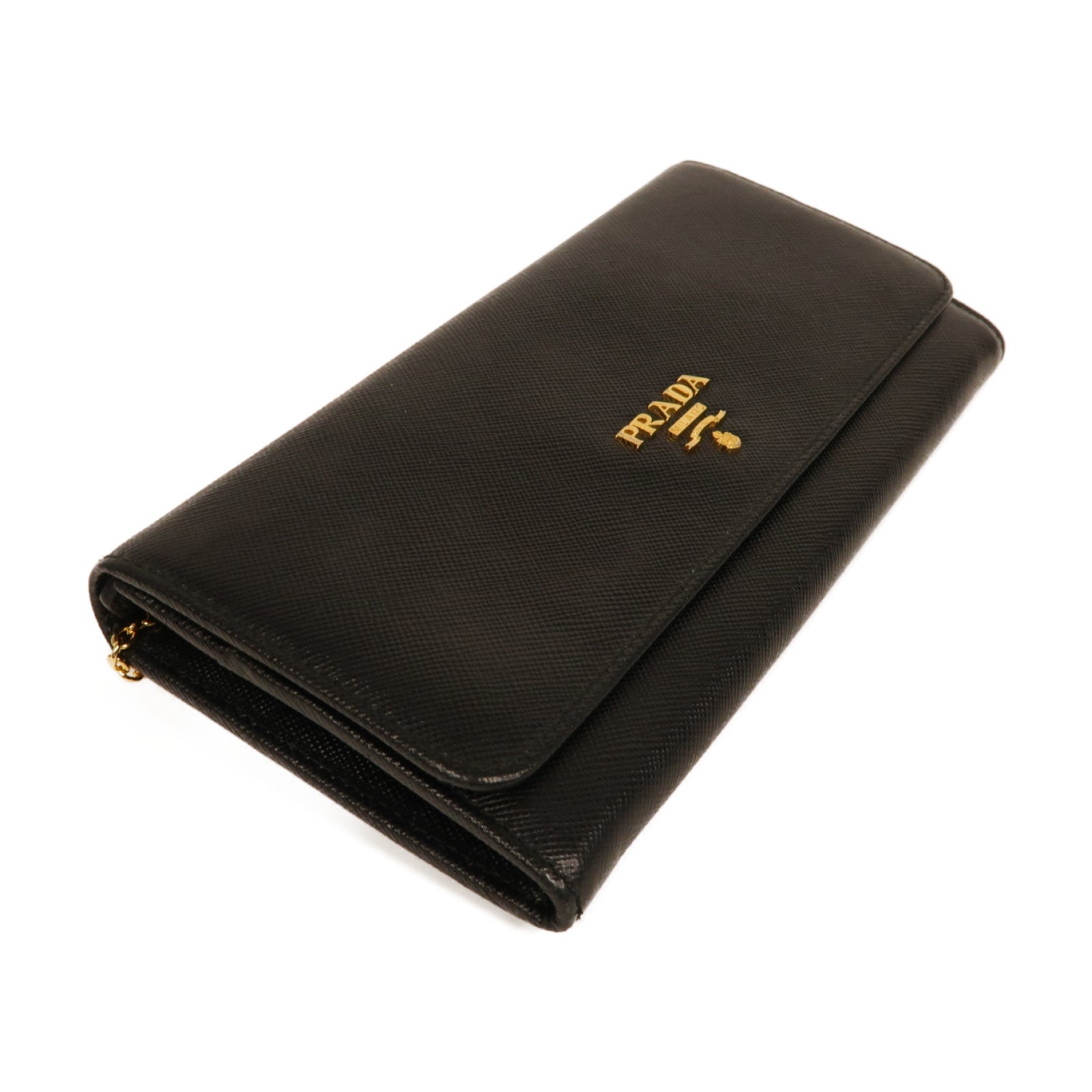 PRADA Saffiano皮革Long Wallet金扣長錢包黑色
