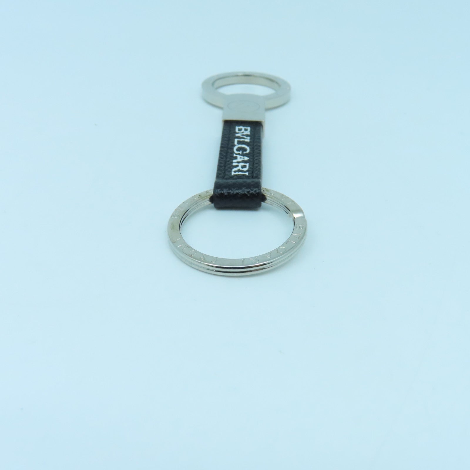 BVLGARI 皮革/金屬BB Fragment Keychain Strap鎖匙扣黑色/銀色