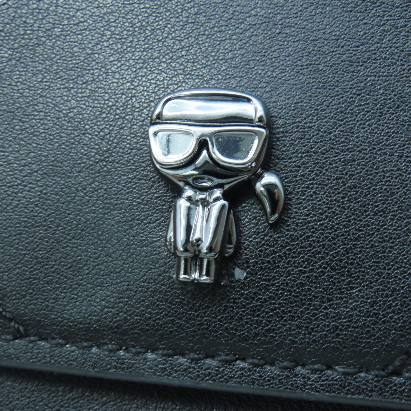 SELECTION Leather Mini Shoulder Bag Silver Buckle Black