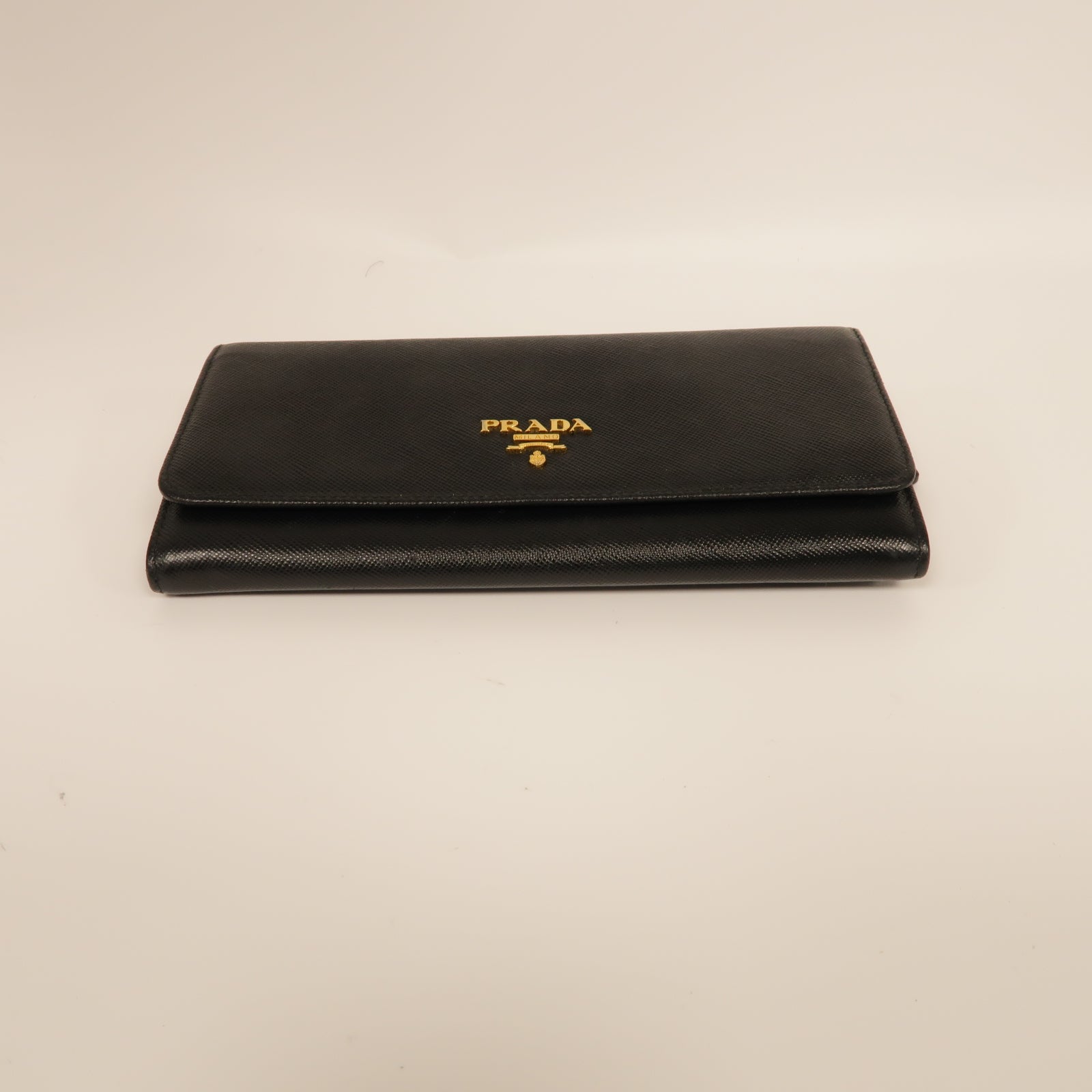 PRADA Saffiano皮革Long Wallet金扣長錢包黑色