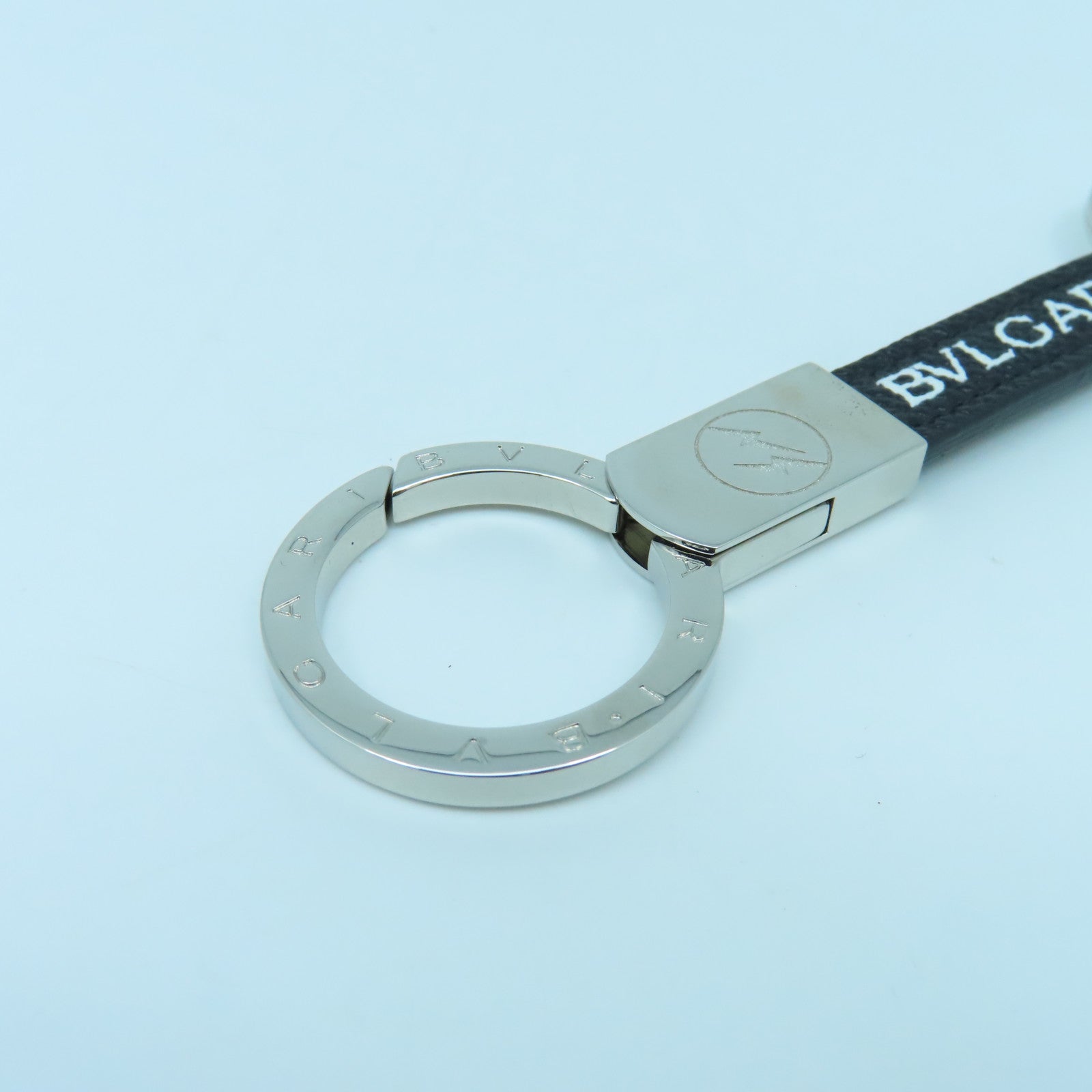 BVLGARI 皮革/金屬BB Fragment Keychain Strap鎖匙扣黑色/銀色