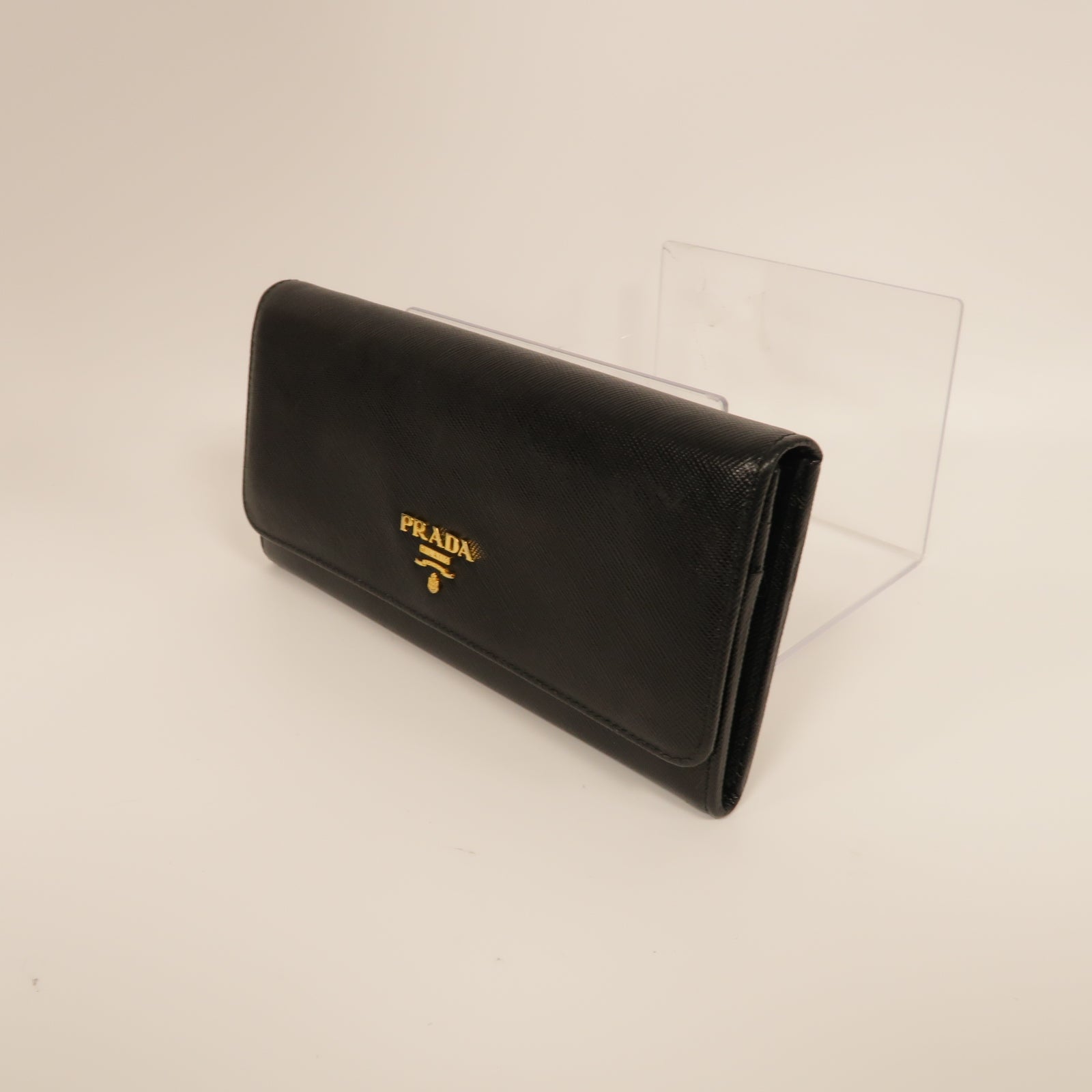 PRADA Saffiano皮革Long Wallet金扣長錢包黑色