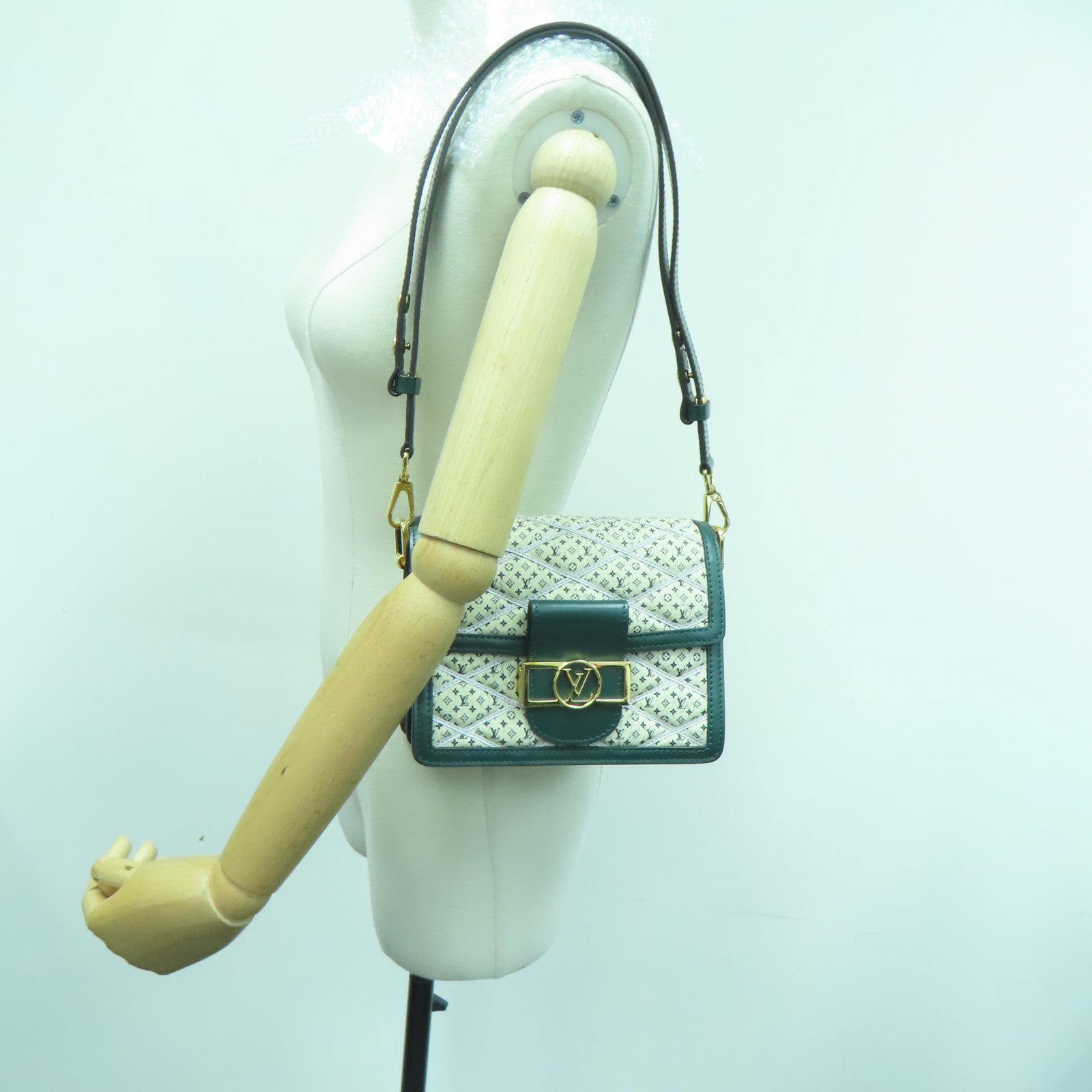 LOUIS VUITTON Canvas Mini Dauphine Gold Buckle Shoulder Bag Cream Green
